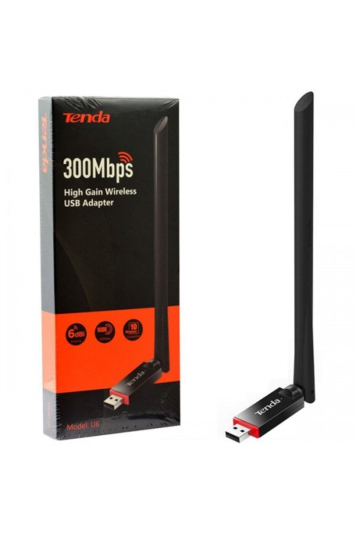 tenda U6 Wifi 300mbps Usb Mini Adaptör, 6dbi Anten
