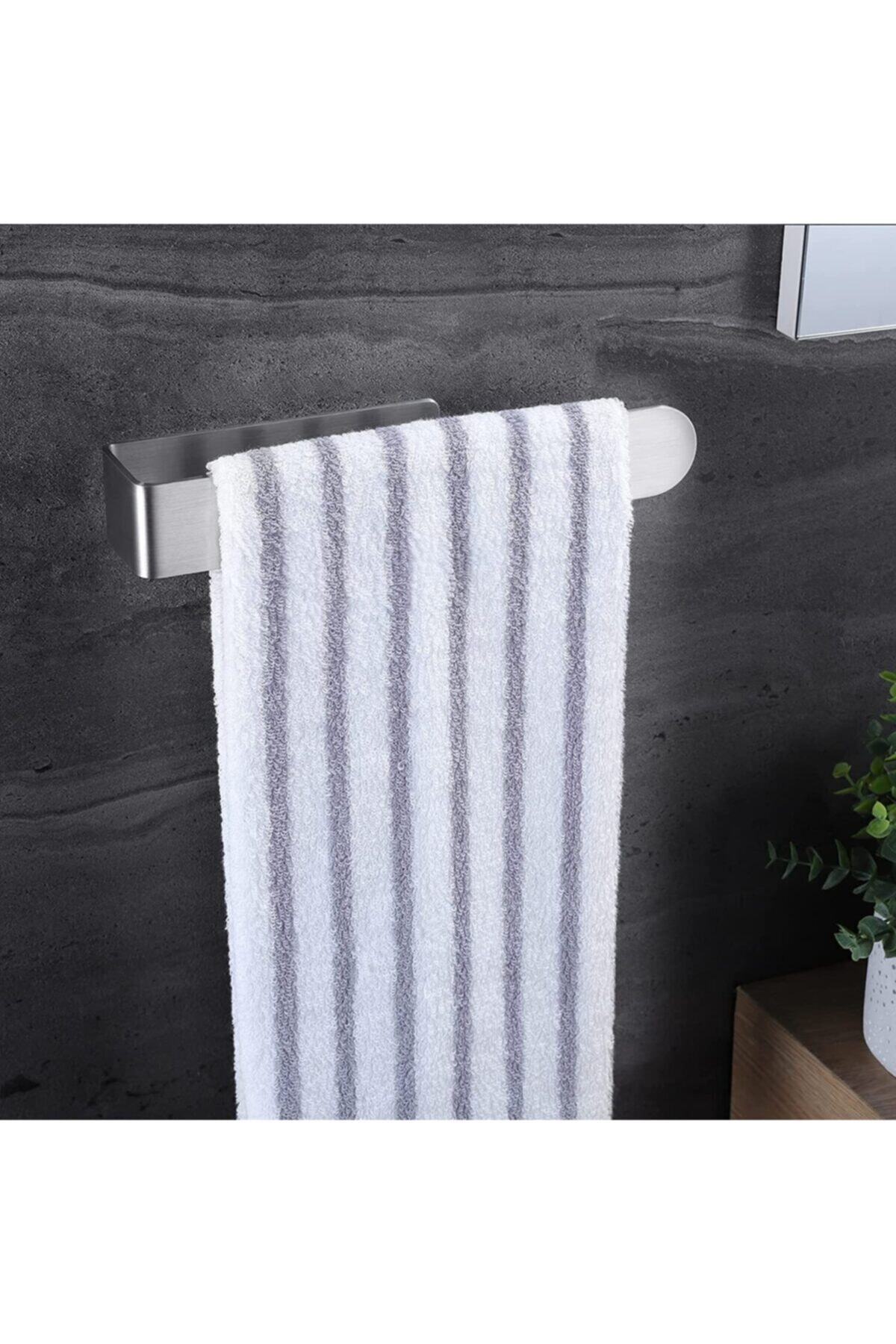 DELTAHOME Paslanmaz Çelik Havluluk - 28cm - Yapışkanlı Sistem - Inox - Model: Köln
