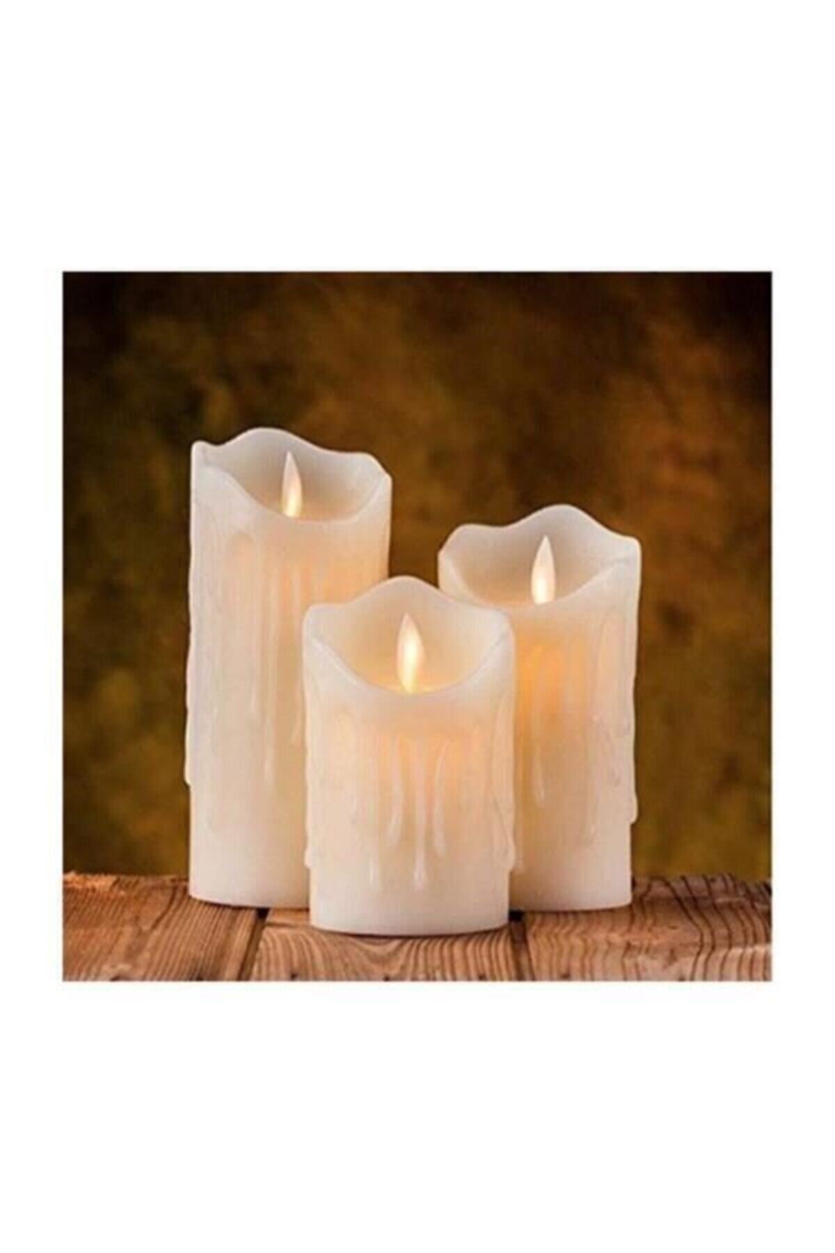 ASVASHOP 3 Lu Krem Erimiş Görünümlü Led Mum Pilli Dekoratif Hediyelik