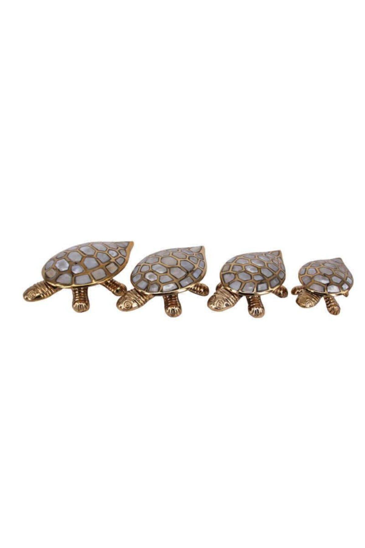 ASVASHOP Kaplumbağa 4'lü Set Sedefli Pirinç Biblo Dekoratif Hediyelik