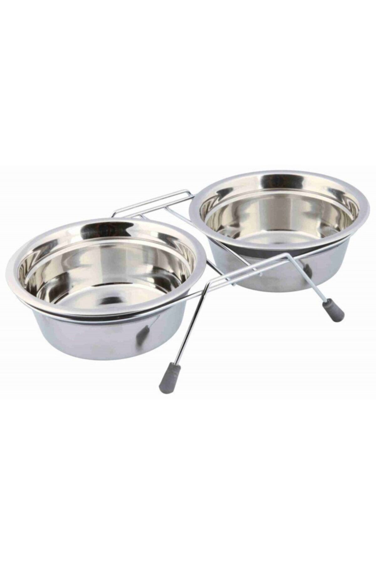 UCDKSHOP Trixie Köpek Mama Su Kabı, Tıkırtısız, Paslanmaz Çelik, 2 X 0,9 Lt/ø 16 Cm, Gri