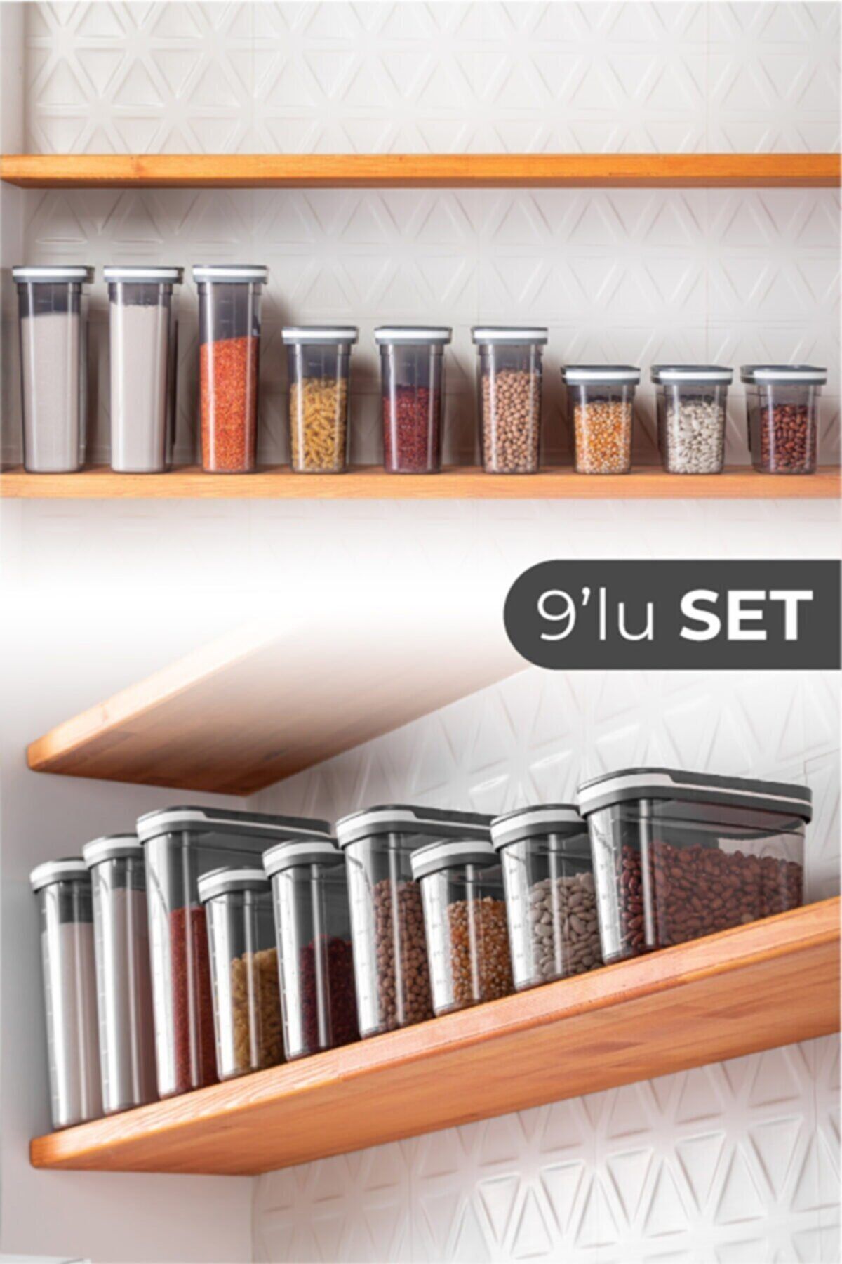 TEMMUZ HOME 9'lu Sürgülü Kapaklı Erzak Saklama Kabı 3x(2.7 Litre, 1.8 Litre, 1.25 Litre)