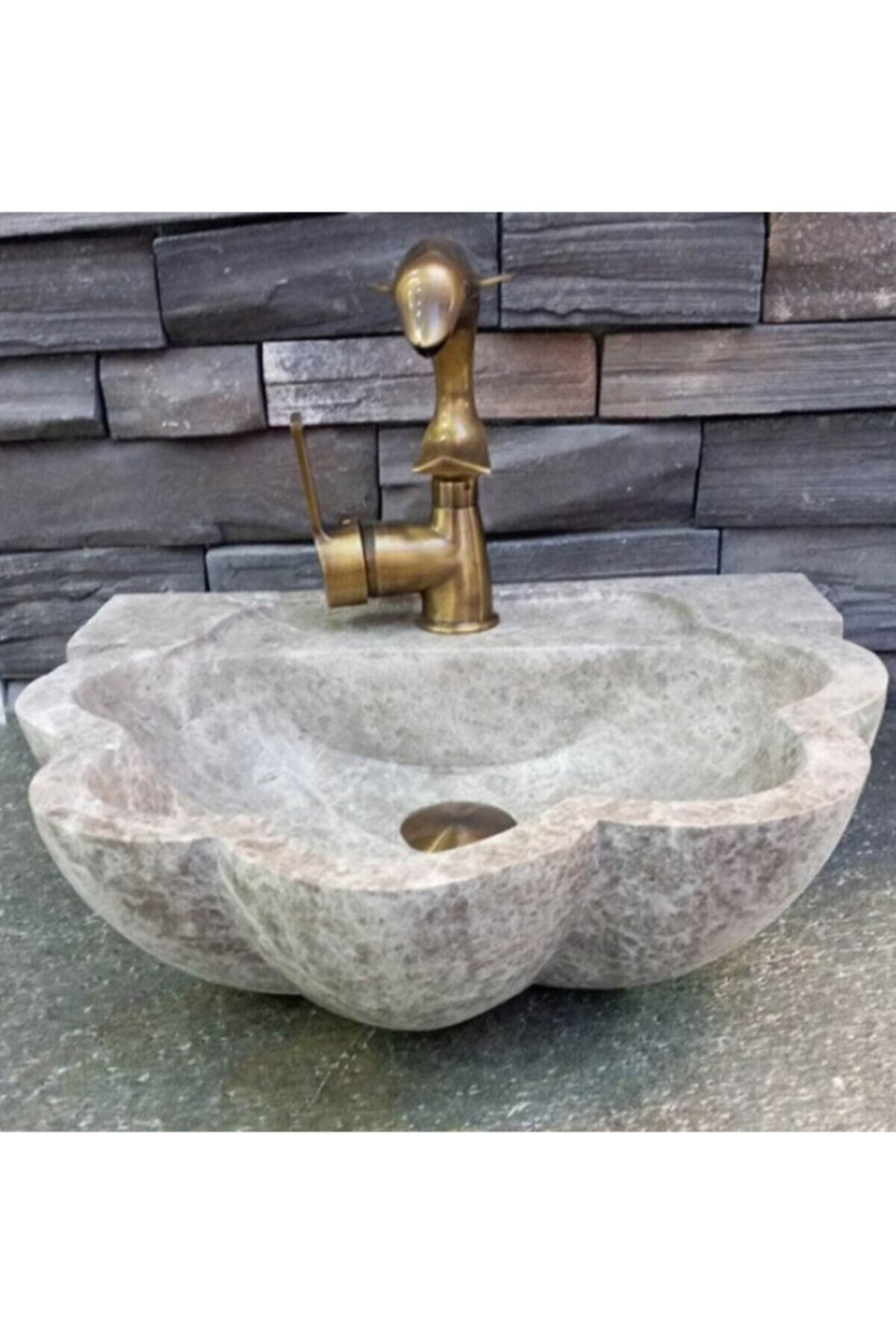 entrend11 Light Emperador Papatya Dizayn Kare Lavabo - Batarya Çıkışlı