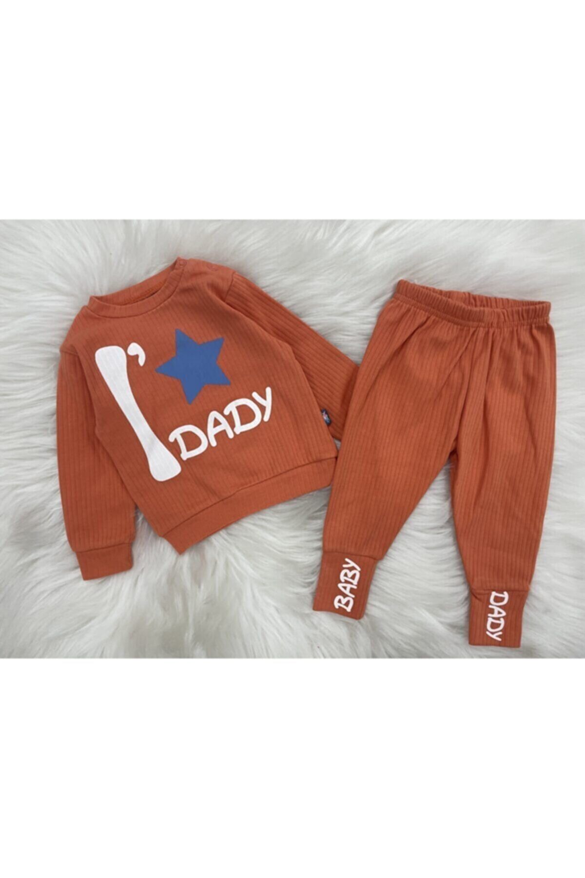 Dastini Bebe Dady Baskılı Ribana Takım 6-24 Ay Hardal