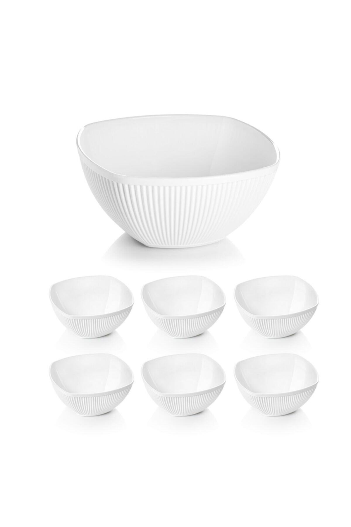 EW's Kitchenware Beyaz Kare 7 Parça Salata ve Çerez Seti
