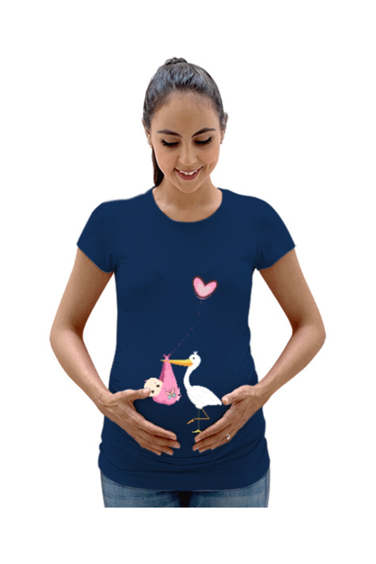 Tisho Hamile, Leylek, Pembe, Kalp Kadın Hamile Tişört