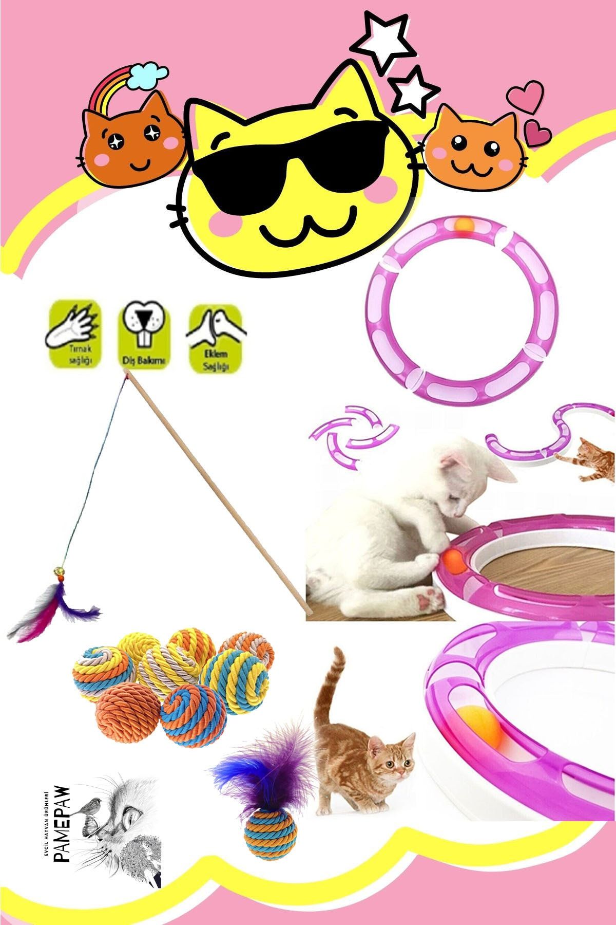 PAMEPAW Kedi Oyun Tüneli , Sarma Top , Tüylü Top , Kedi Oyun Oltası