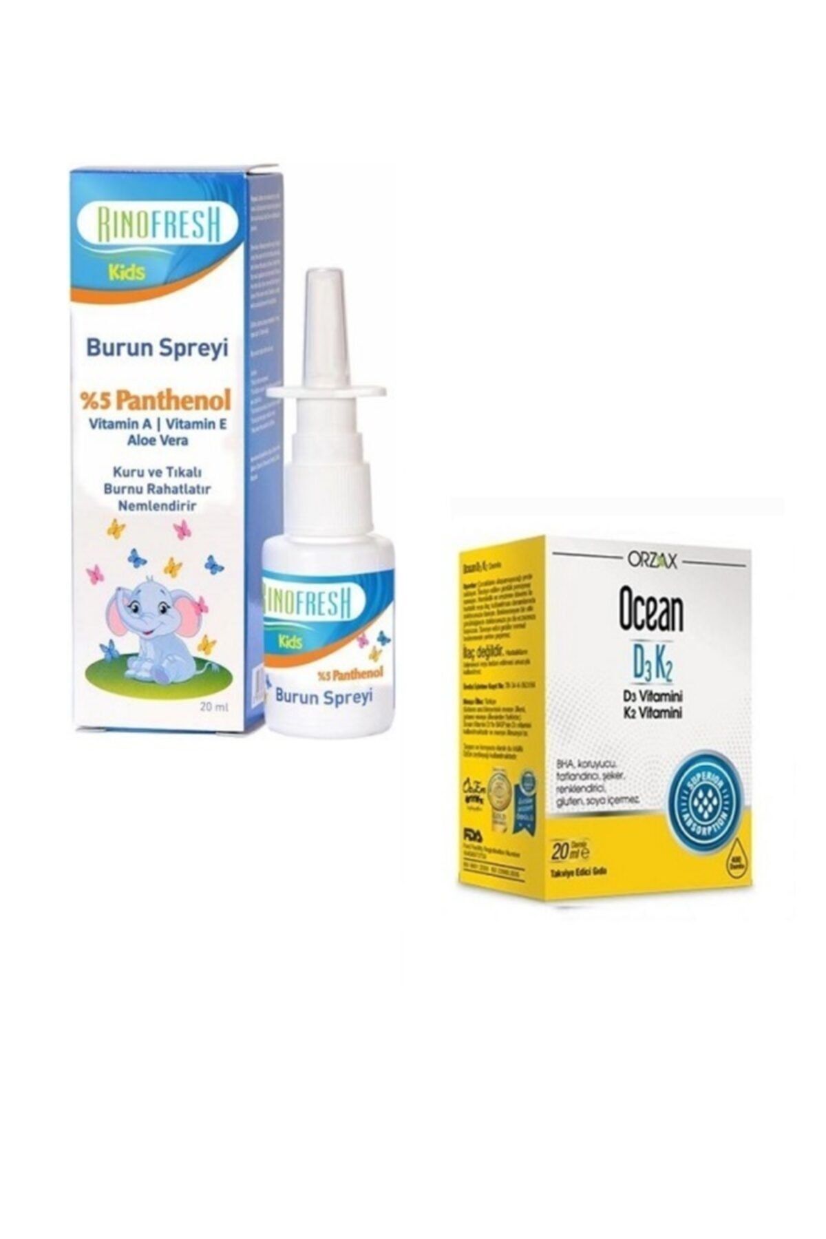 RINOFRESH Çocuklar İçin Panthenol Burun Spreyi 20 ml + D3 K2 Vitamini Damla 20 ml