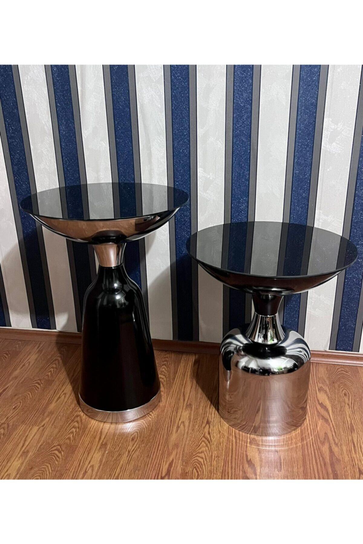 AresDecoration Bella Sehpa Siyah Gümüş Set Shine Serisi