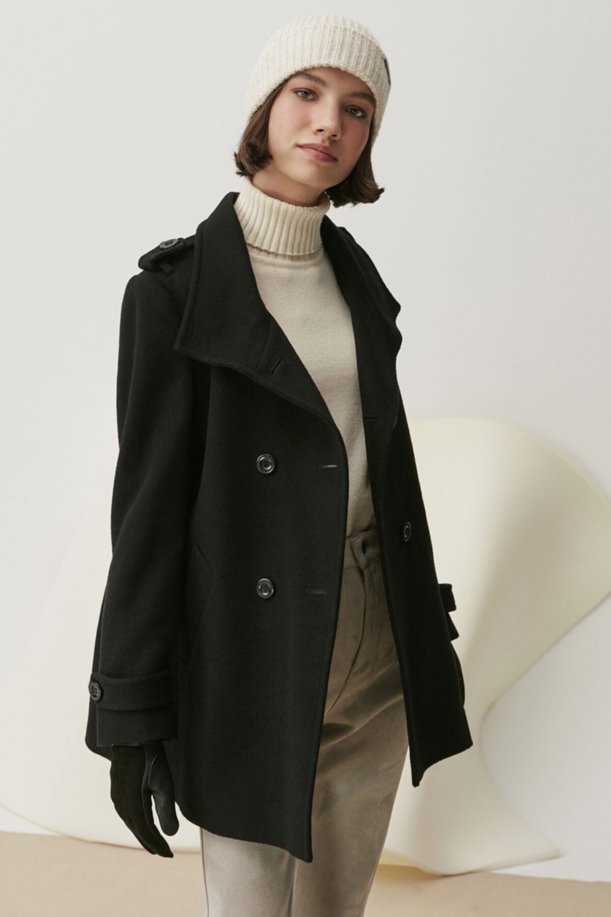 Silk and Cashmere Kaşmir Karışımlı Özel Dokulu Kadın Kaban