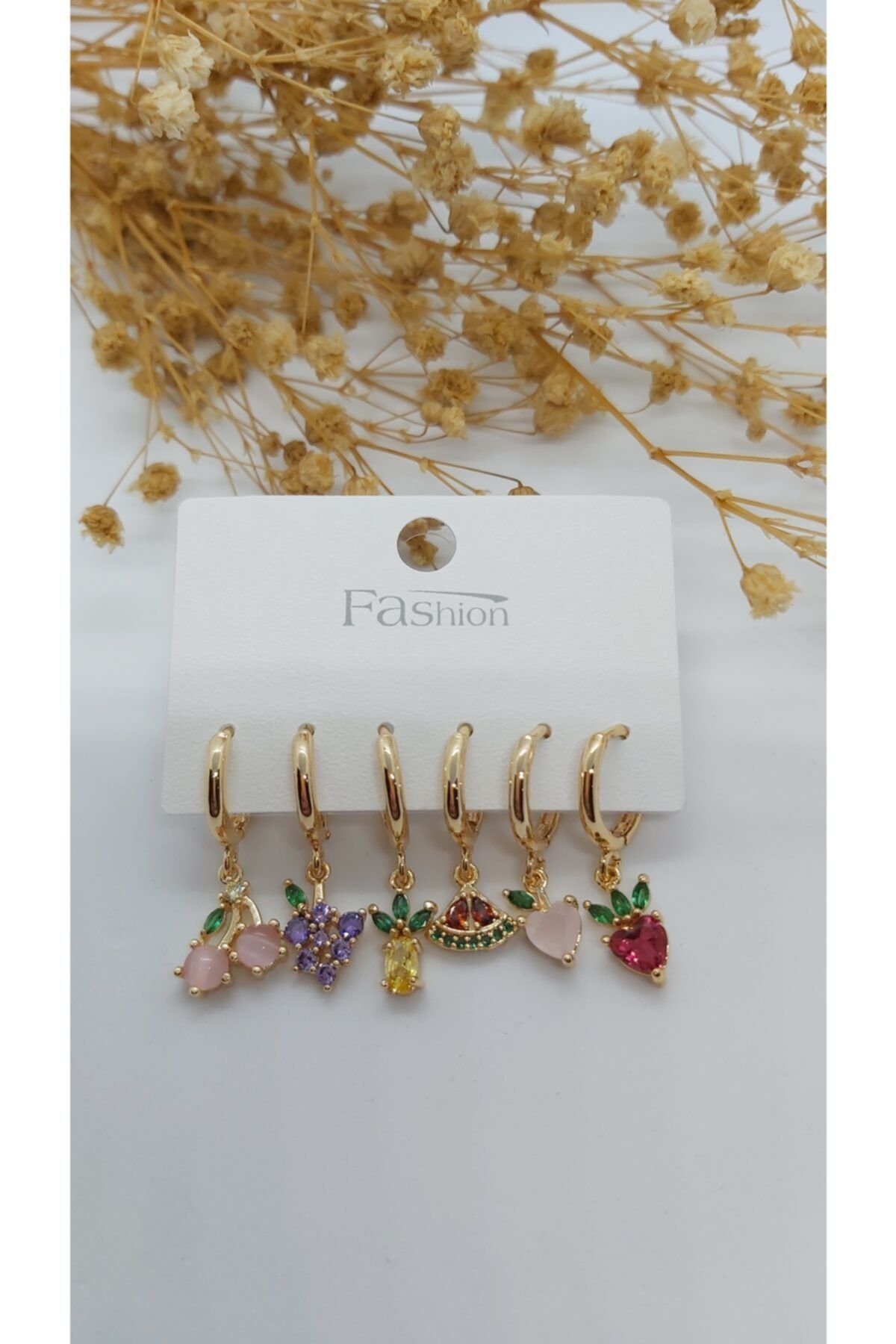 Gülce Aksesuar Meyveli 6lı Zirkon Set