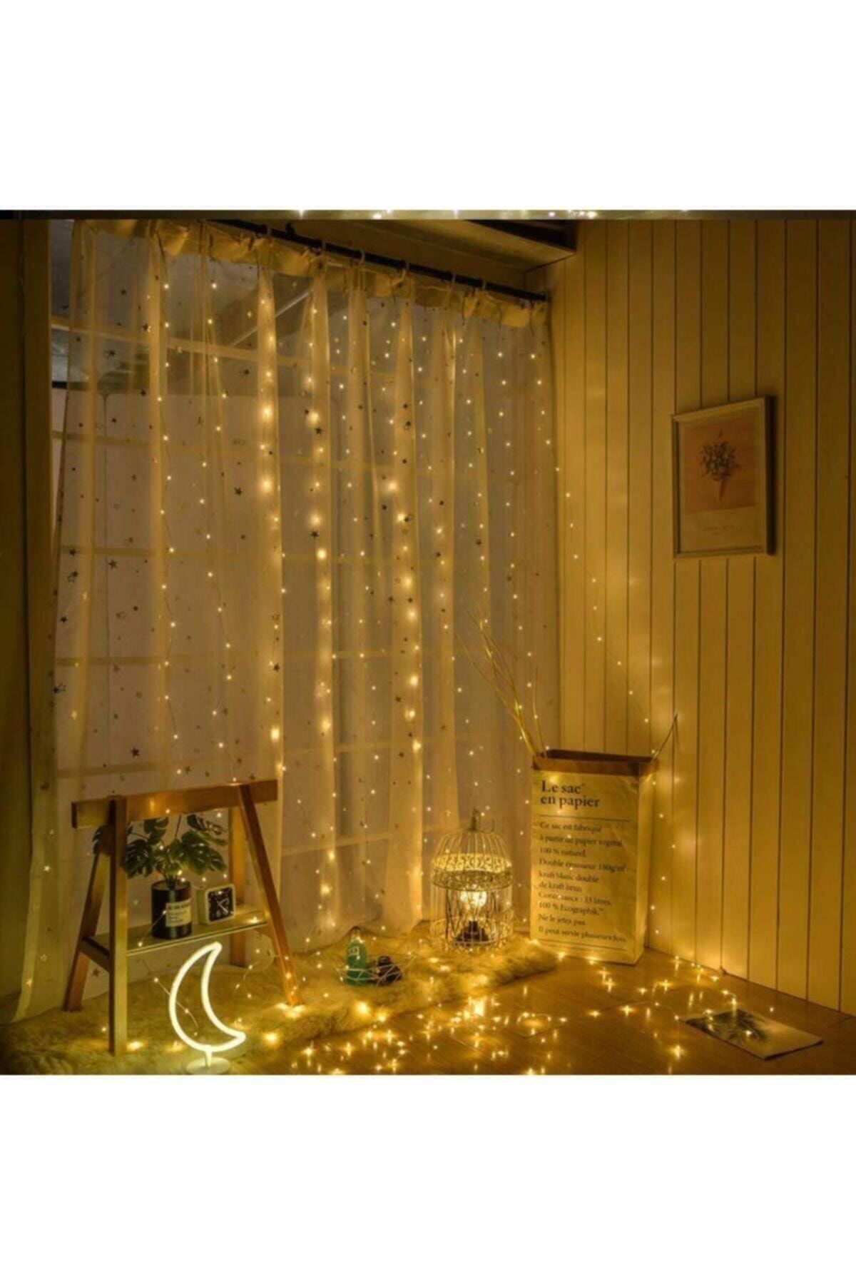 TechnoSmart Peri Telli Perde Led Işık Kumandalı 300 Ledli 3 X 3 Metre Usb'li 8 Animasyonlu Günışığı
