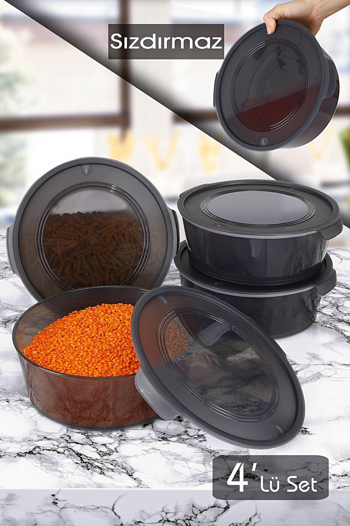 Meleni Home 4'lü Set Alba Sızdırmaz Erzak Bakliyat Gıda Saklama Kabı - 4x 2100 Ml