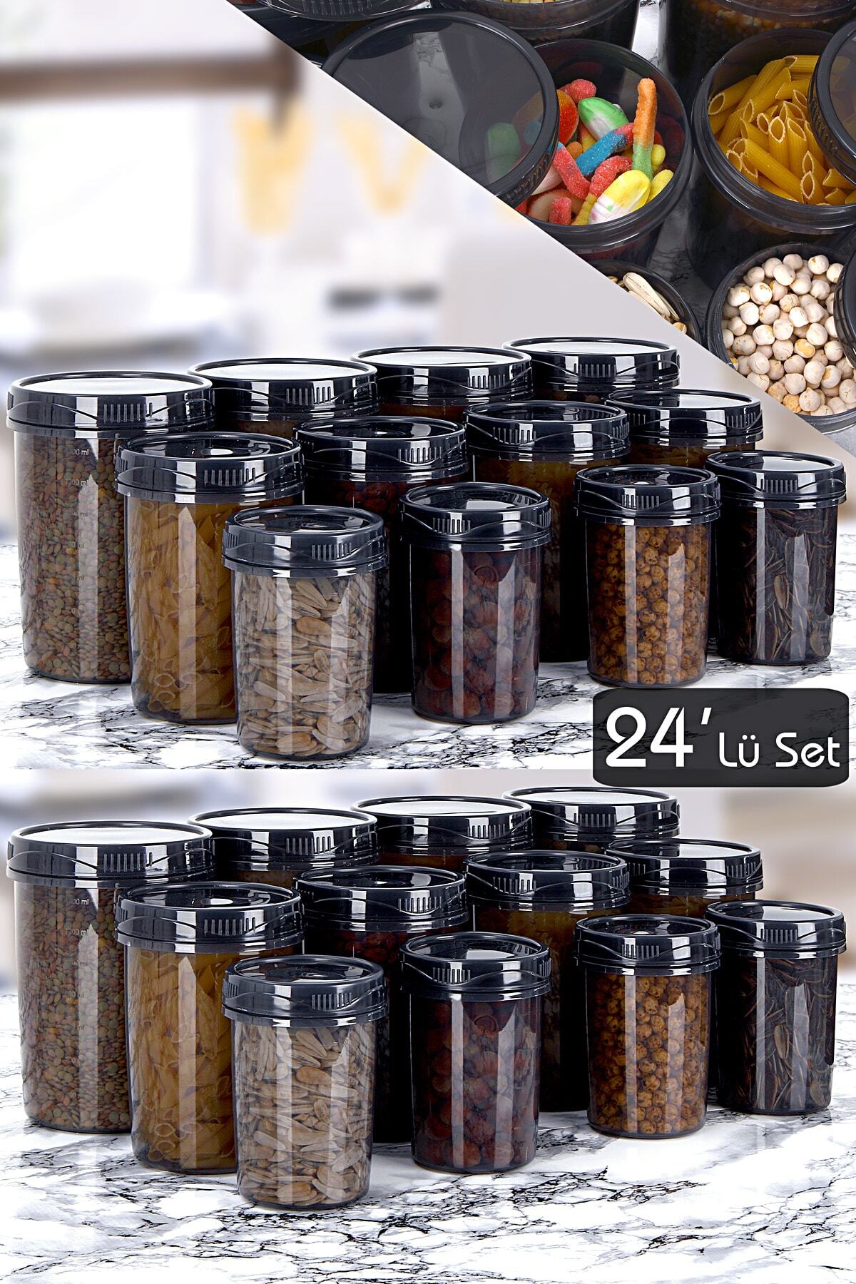 Meleni Home 24'lü Set Lena Sızdırmaz Kapaklı - Silindir Erzak Saklama Kabı Seti 8x (500 Ml, 1000 Ml, 1500 Ml)