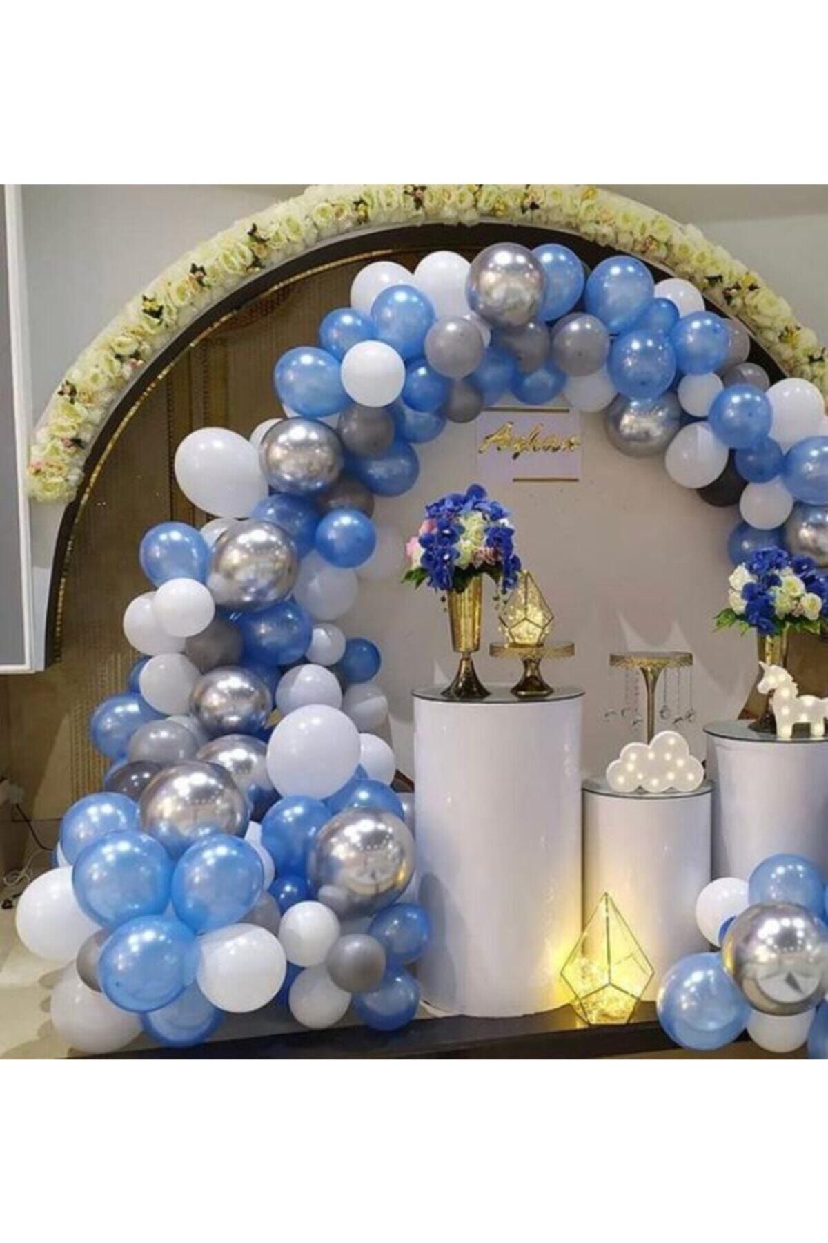 selens party Gri Mavi Tonlarda Balon Zincir 60 Adet