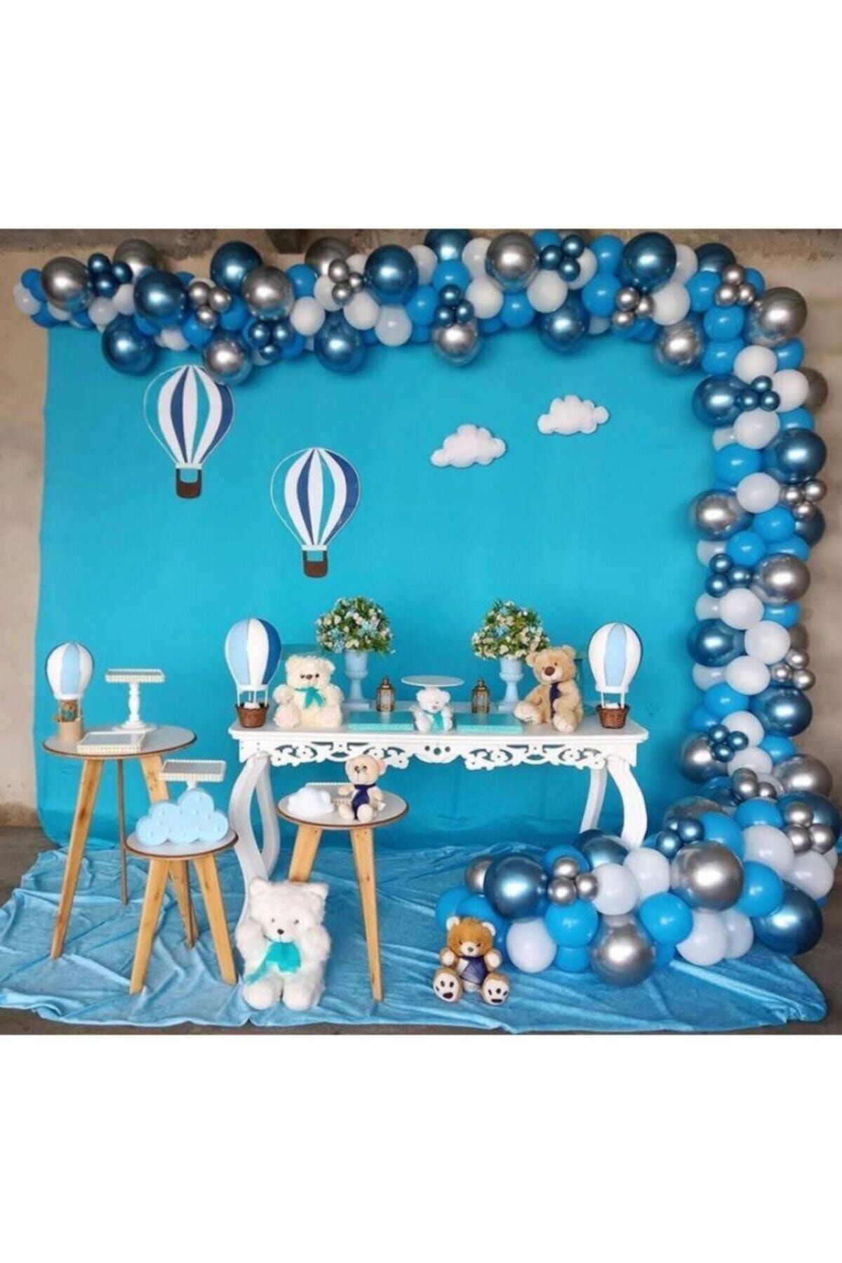 selens party Mavi Gri Pastel Balon Zinciri 60 Adet