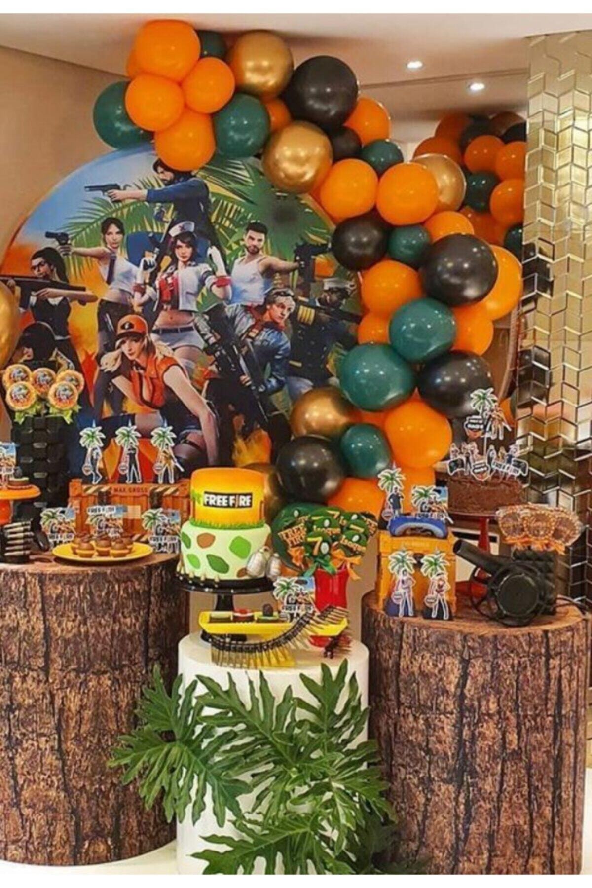 HTS STORE Pastel Balon Koyu Yeşil Siyah Turuncu Metalik Gold Balon Zinciri 60 Adet