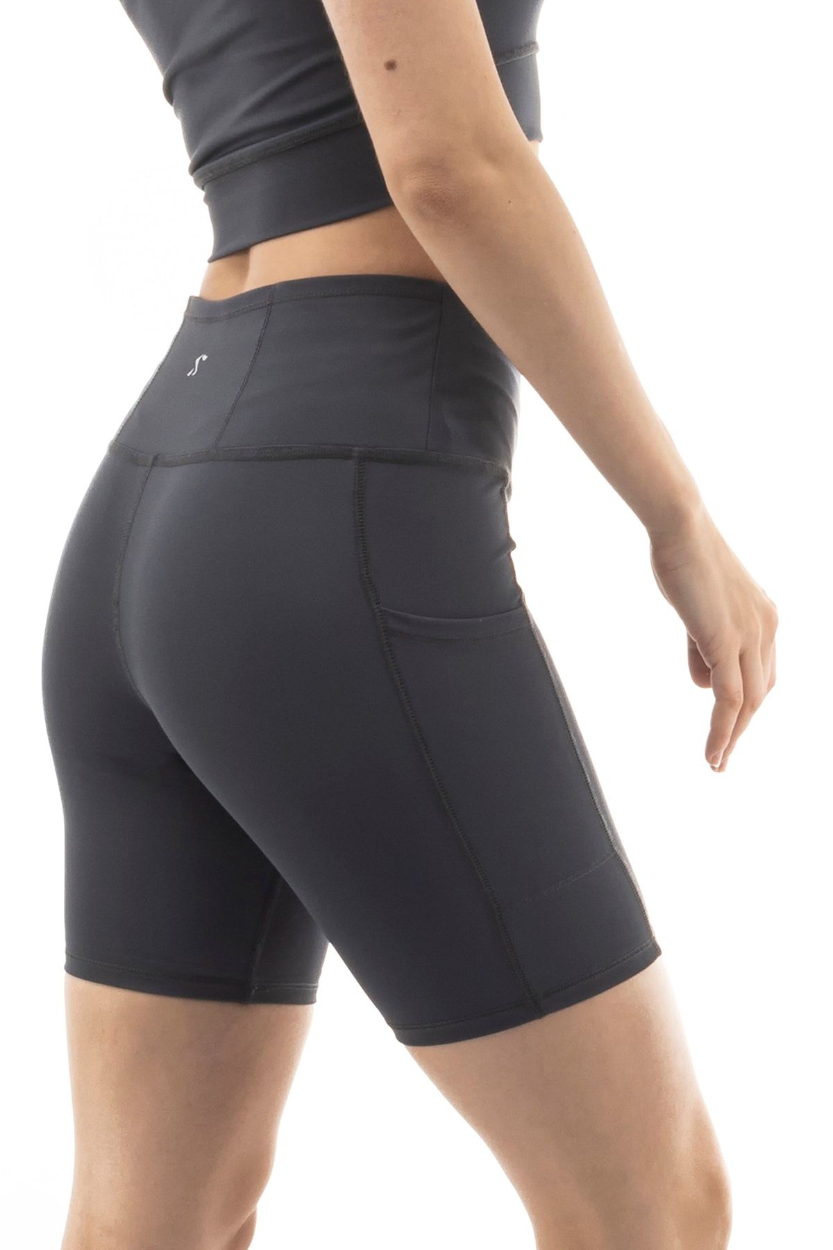 The Step Sports Spocket Gri Cepli Yüksek Bel Toparlayıcı, Sıkılaştırıcı Yoga Şort Tayt 6\