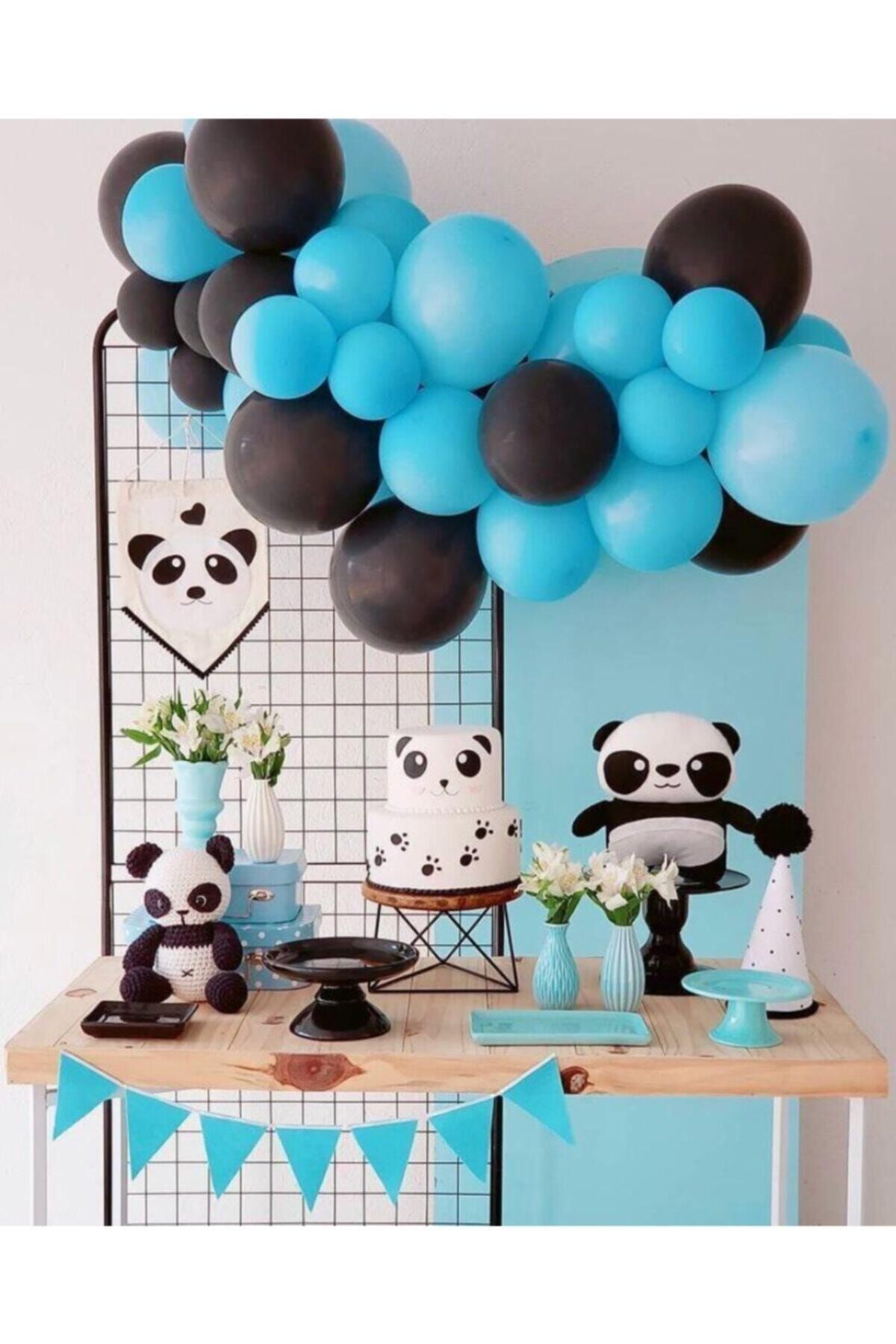 HTS STORE Pastel Balon Balon Mavi Siyah Balon Zincir 60 Adet