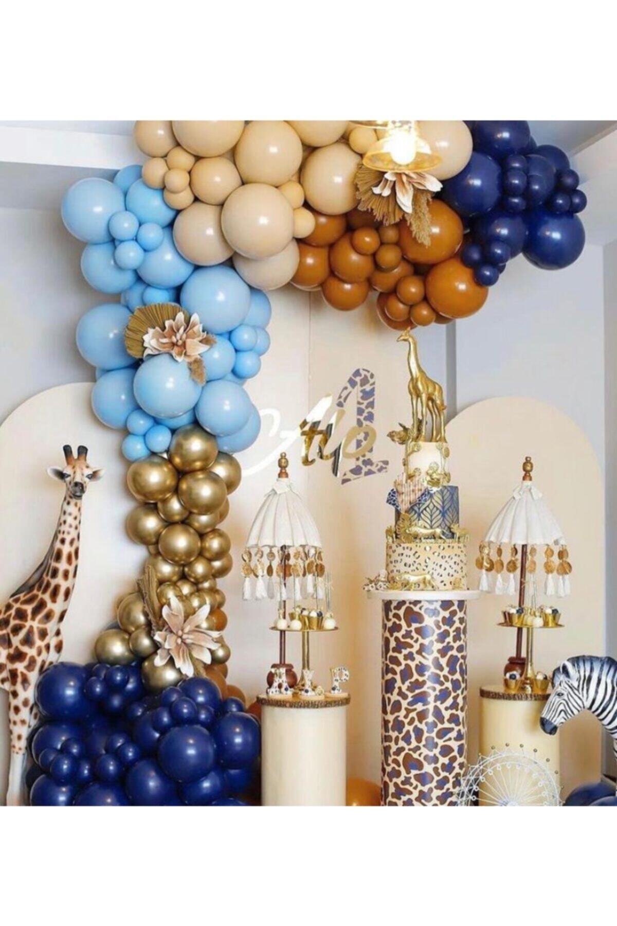 MAVİ PARTY Pastell Balon Balon Konsept Balon Zinciri Mavi Karamel Ten Lacivert Gold 60 Adet
