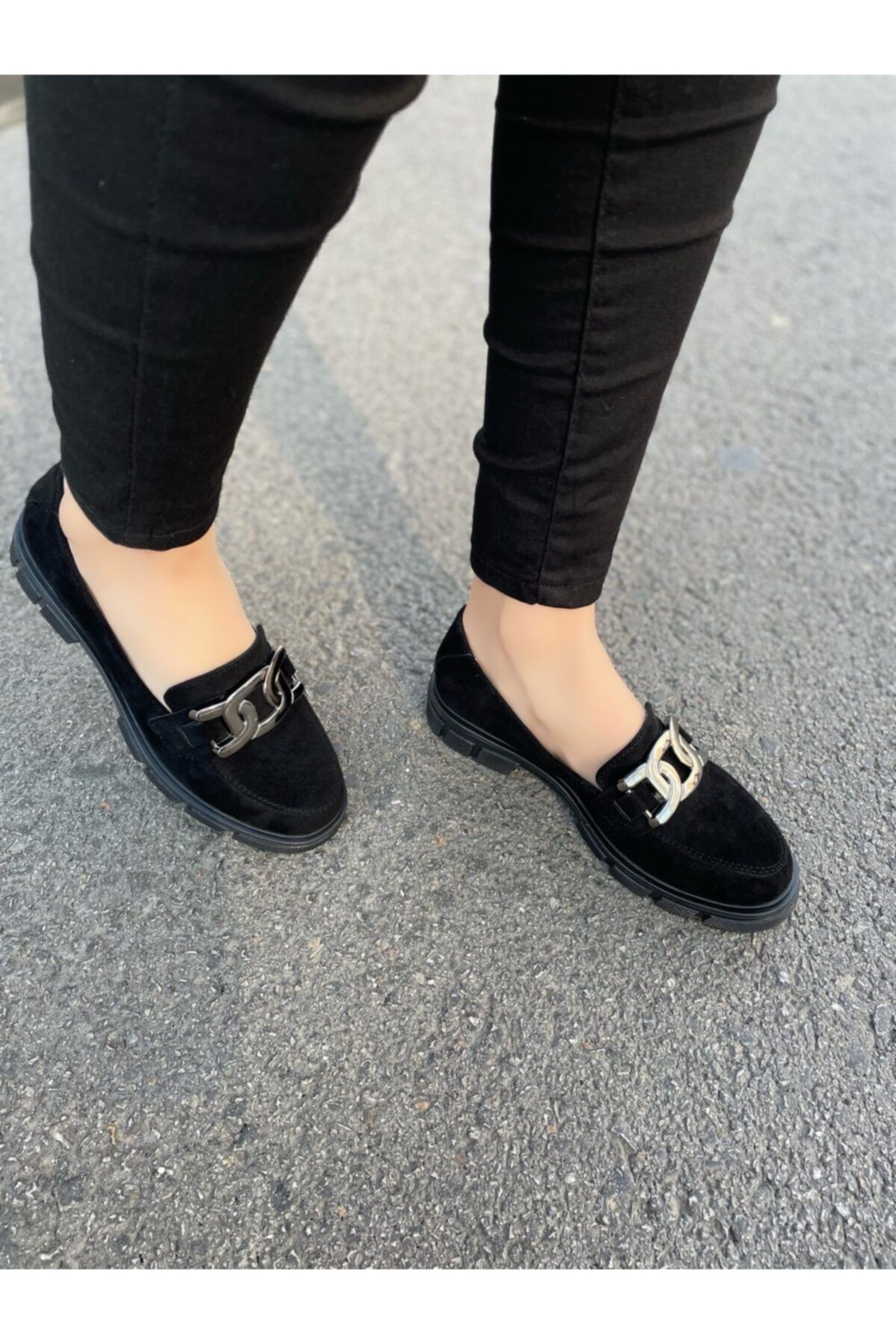 Colorsstep Enza Kadın Siyah Süet Tokalı Loafer Ayakkabı