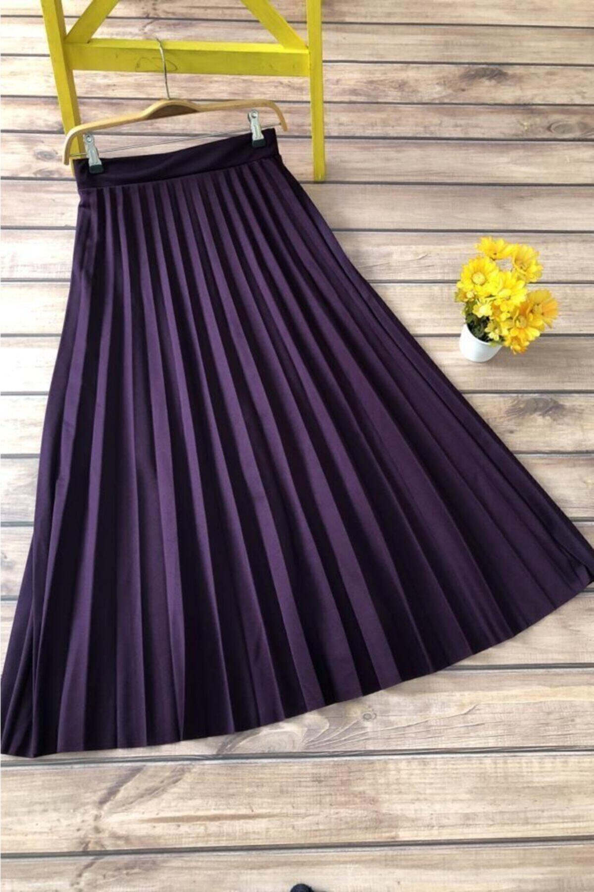 GÜLADA FASHİON Mor Piliseli Uzun Etek