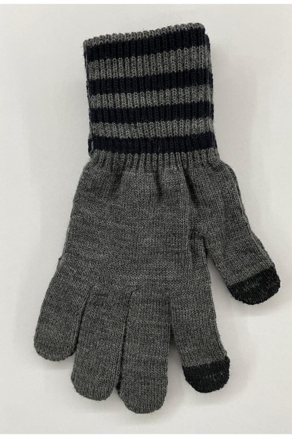 Glove workshop Gri-lacivert Çizgili Dokunmatik Eldiven