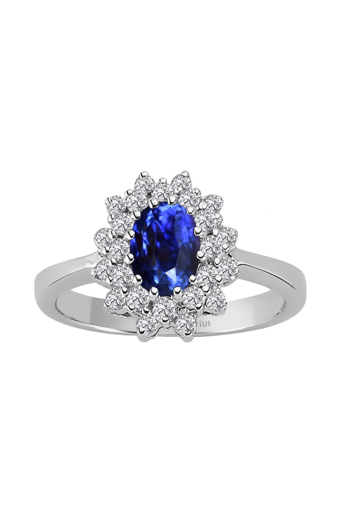 Sirius Pırlanta Iki Sıra Pırlantalı Oval Safir Taşlı Yüzük