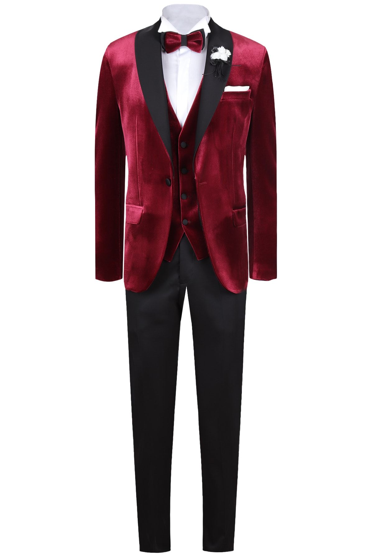 YSF Giyim Erkek Bordo Slim Fit Şal Yaka Yelekli Damatlık 669-1
