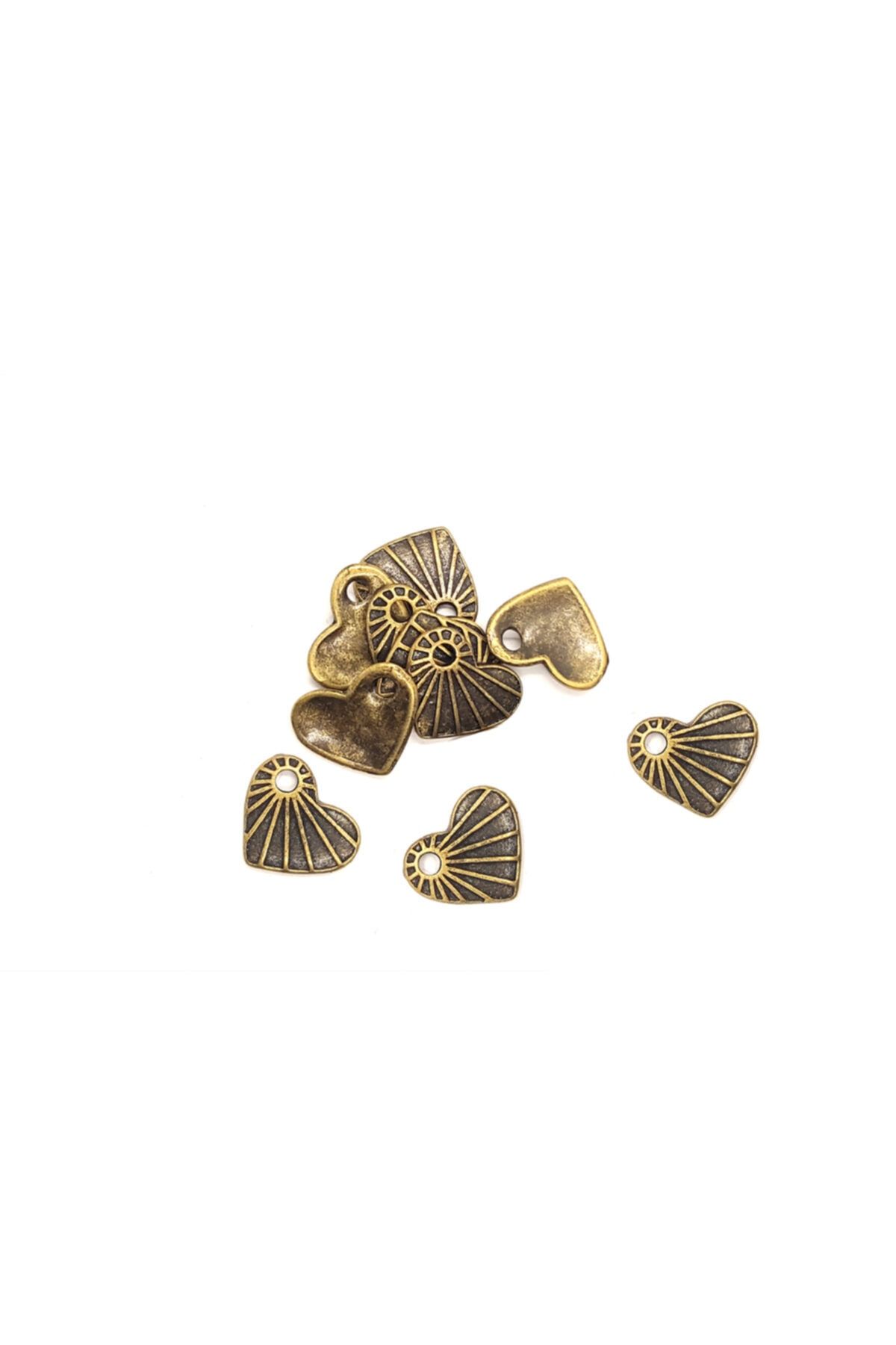 Narin Bijuteri 10 Adet Şeritli Kalp Model Antik Bronz Kaplama Metal Malzeme