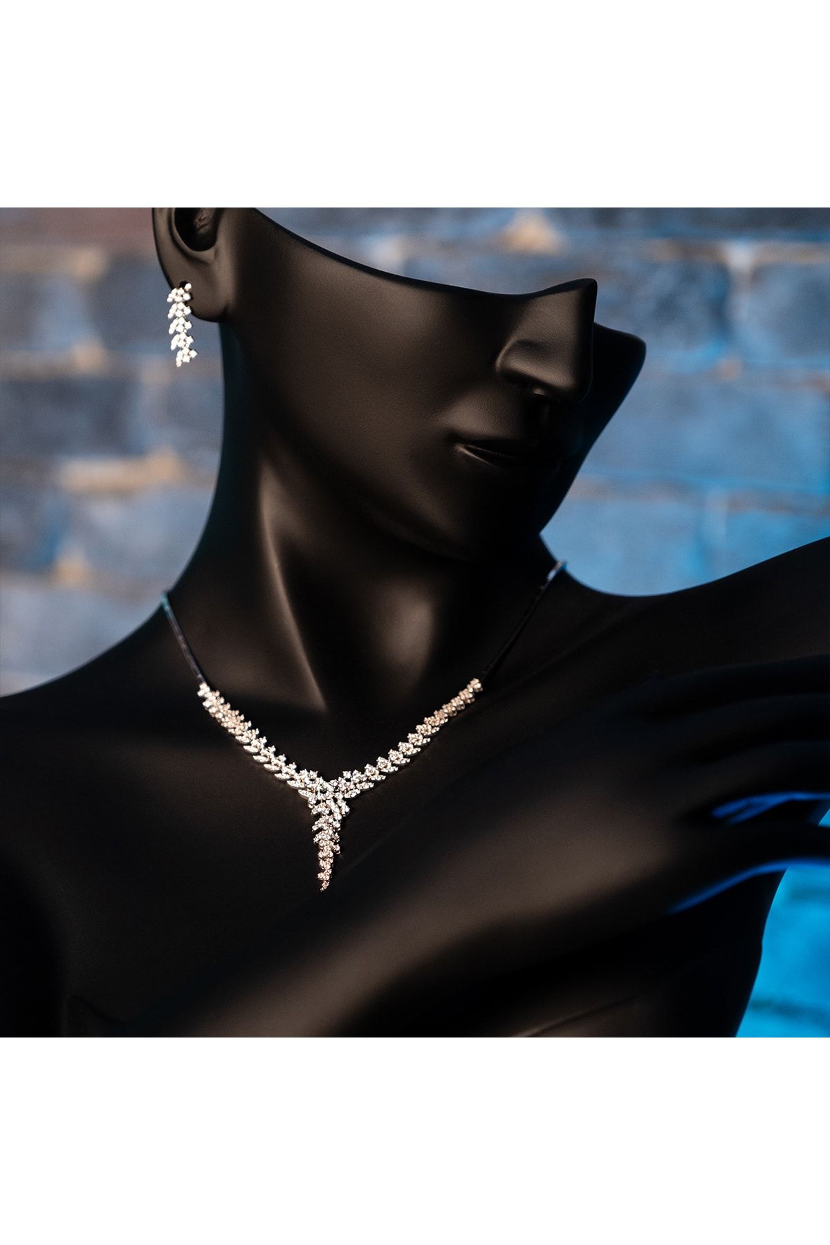 Ada Kuyumculuk 14 Ayar Beyaz Altın Swarovski Kristali Düğün Seti