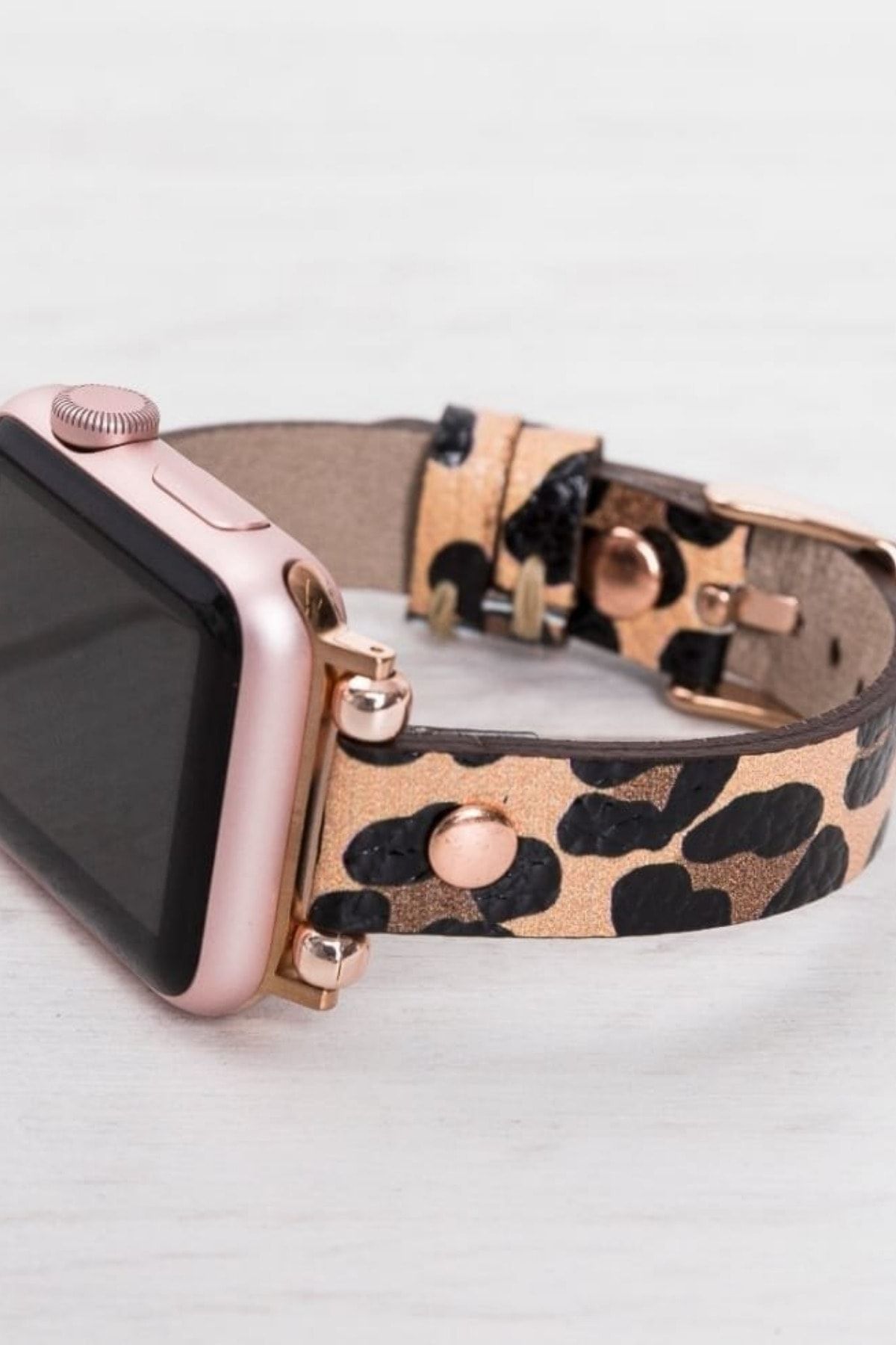 vagave Apple Watch Kadın Deri Kordon Leopar Desenli Slim 38 40 41 mm