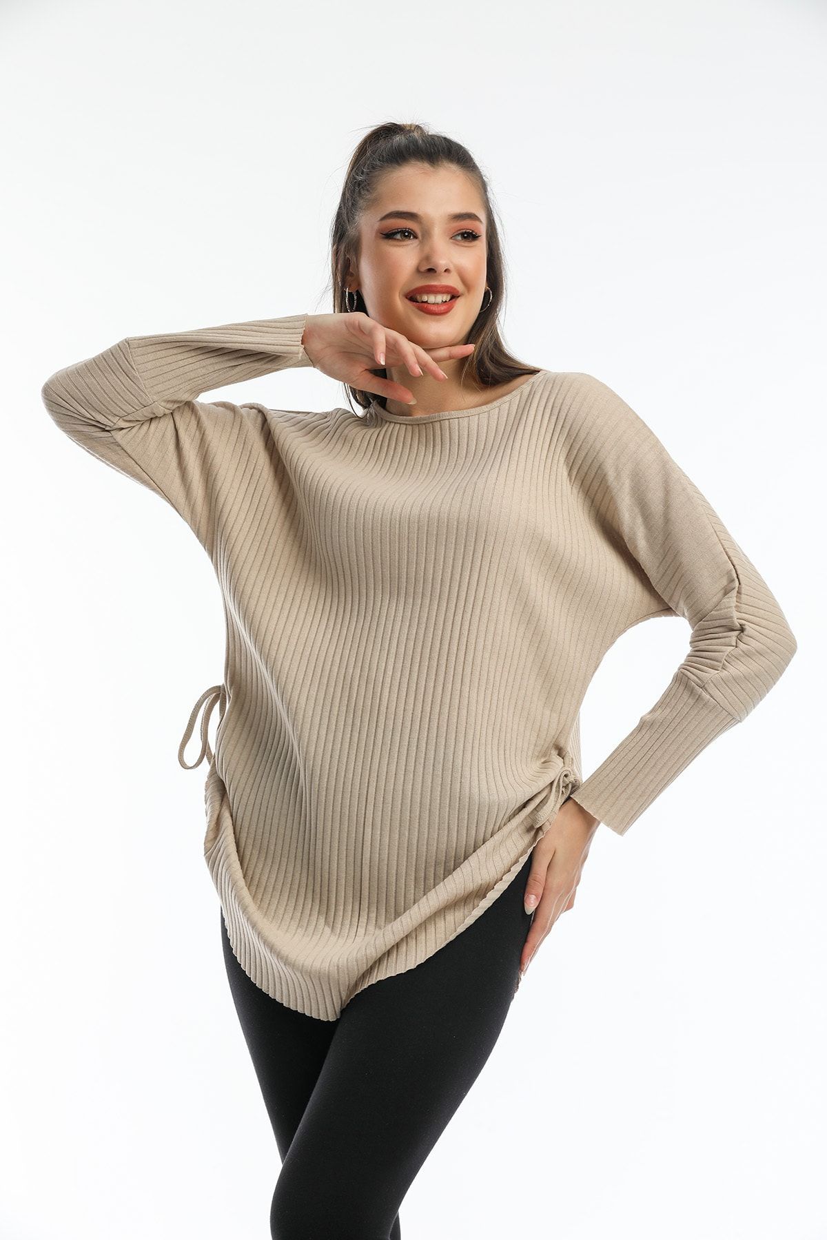 Glens Yanları Bağcıklı Vizon Tunik