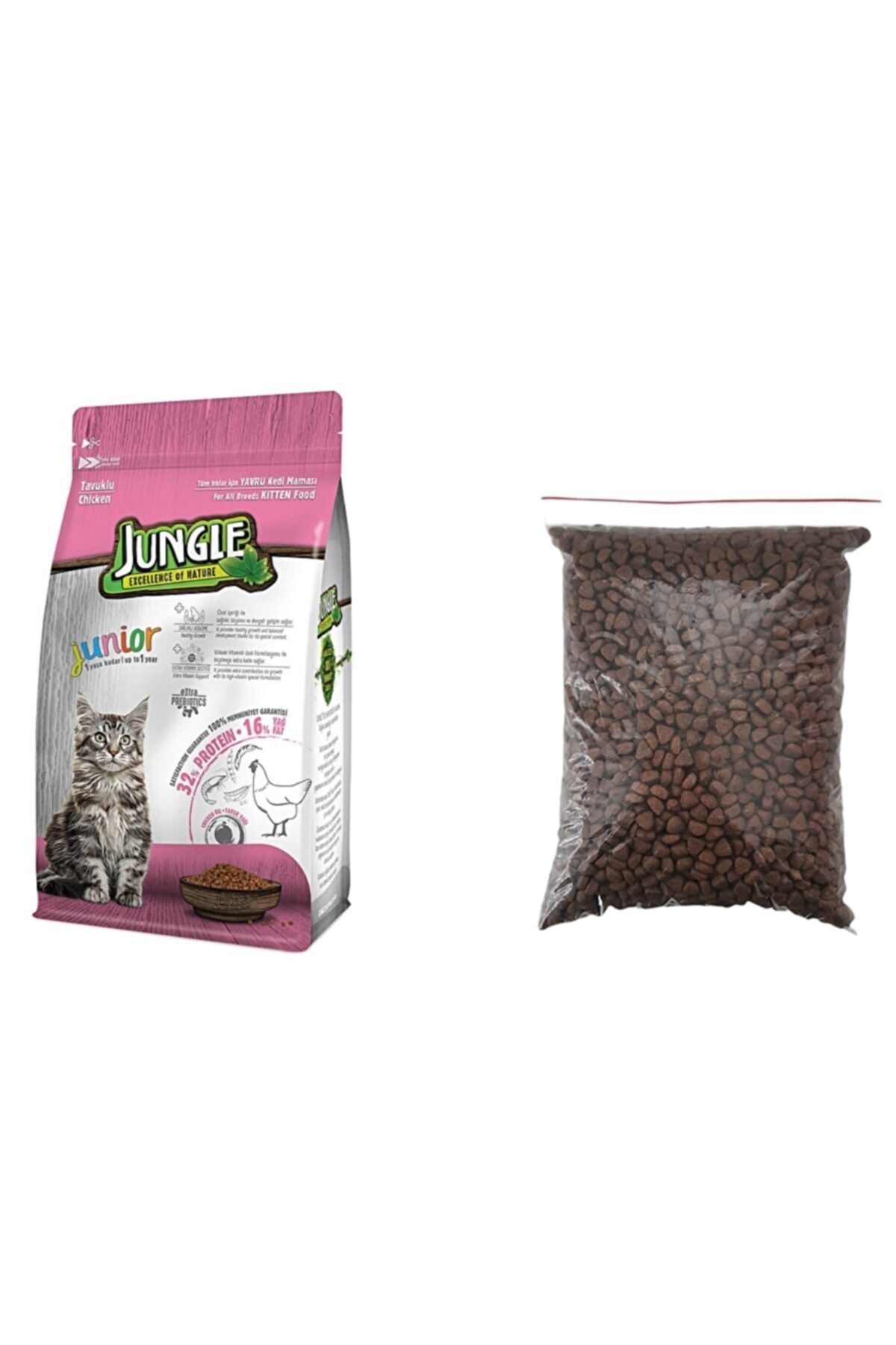 Jungle Junior Tavuklu Yavru Kedi Maması Sevgi Maması 125 gram Şeffaf Paket