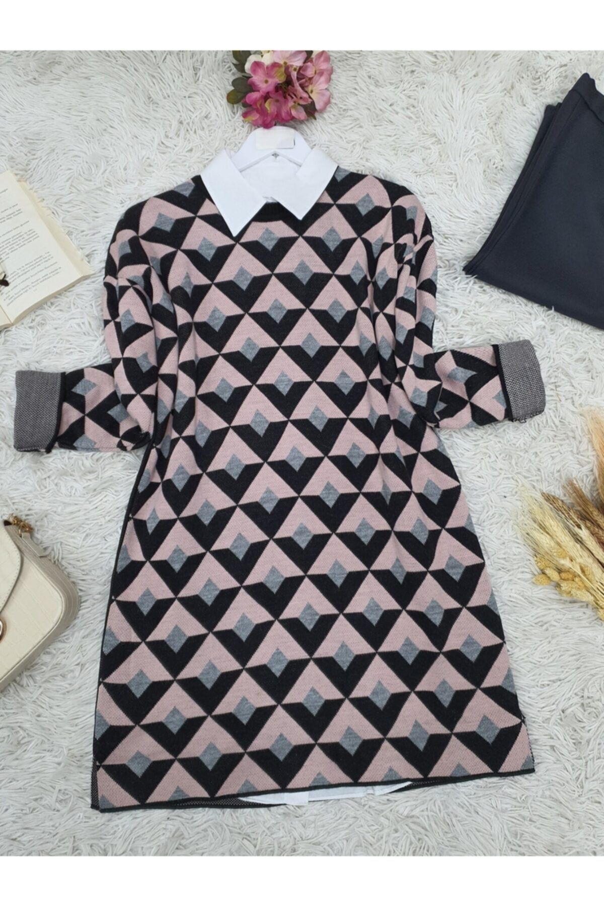 favoristore Üçgen Desen Triko Tunik
