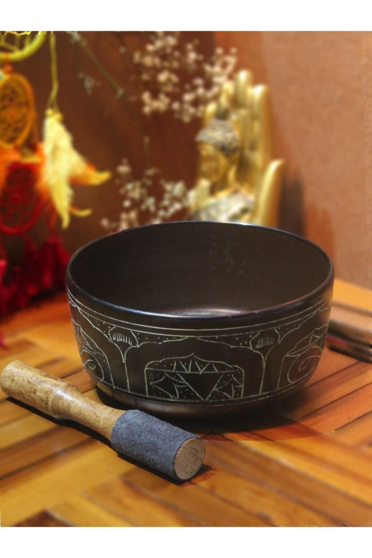 ASVASHOP Meditasyon Çanı Yoga Çanı Tibet Çanağı Singing Bowl Buda Desenli