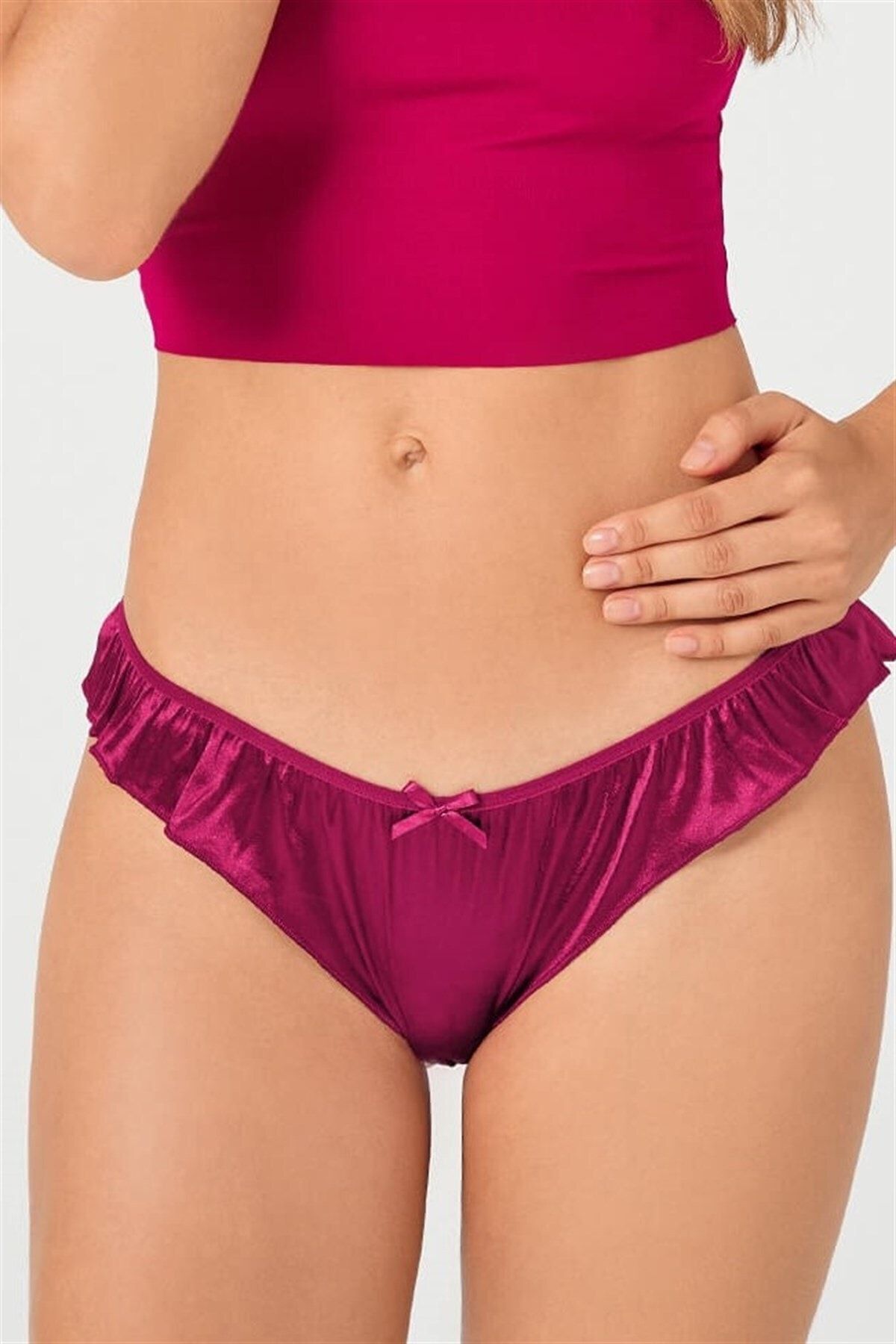 leafunderwear Vişne Fırfırlı Saten Kadın Tanga Külot