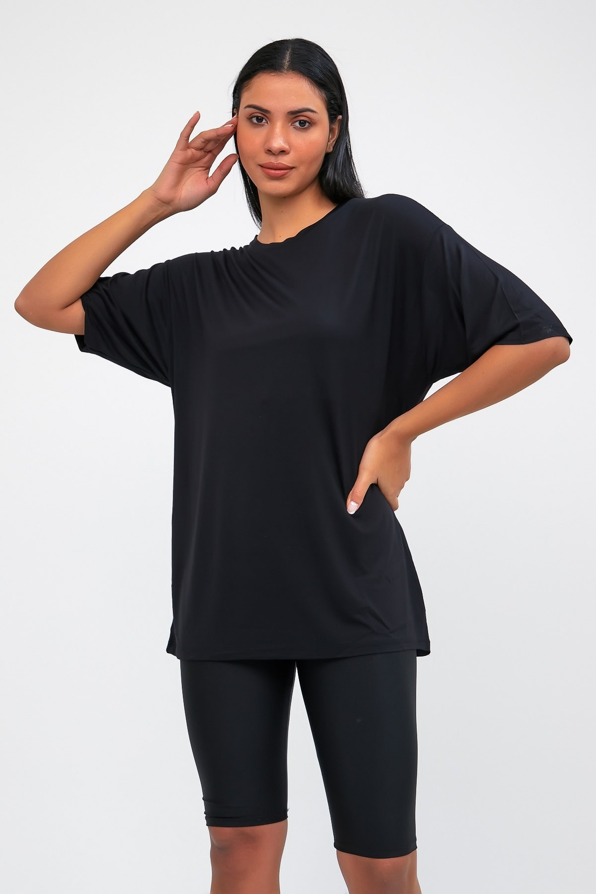 snow basic Siyah Basic Oversize T-shirt