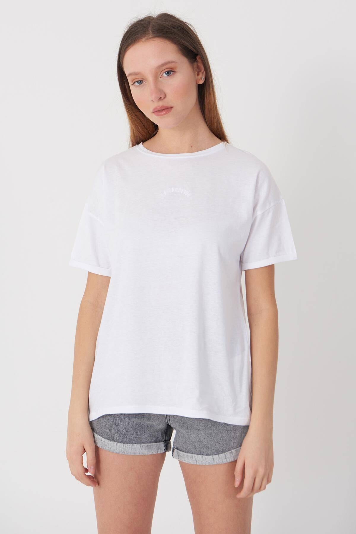 Addax Yazı Detaylı T-shirt P0659 - N12
