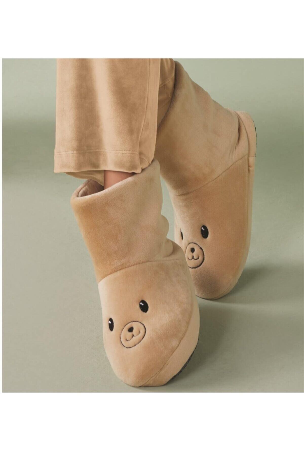 Ligossi Kadın Bej Peluş Panduf Ev Ayakkabısı