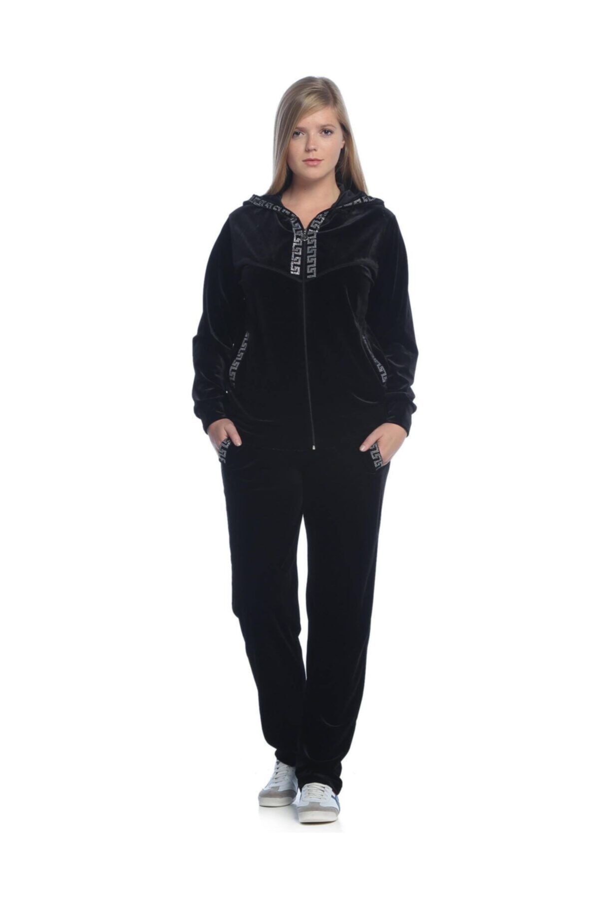 Heybe shop Pianoluce Büyük Beden Kadife Eşofman Takım Siyah 26104