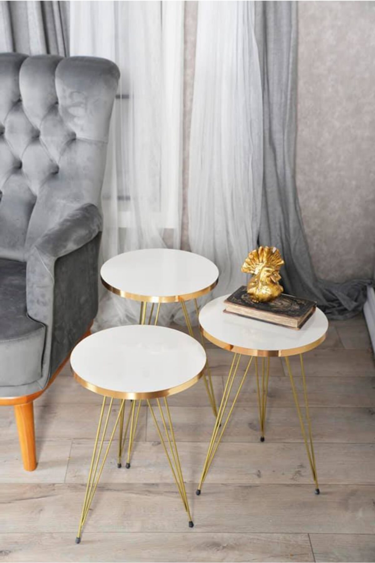boss home concept Beyaz Gold Metal Ayaklı Zigon Sehpa