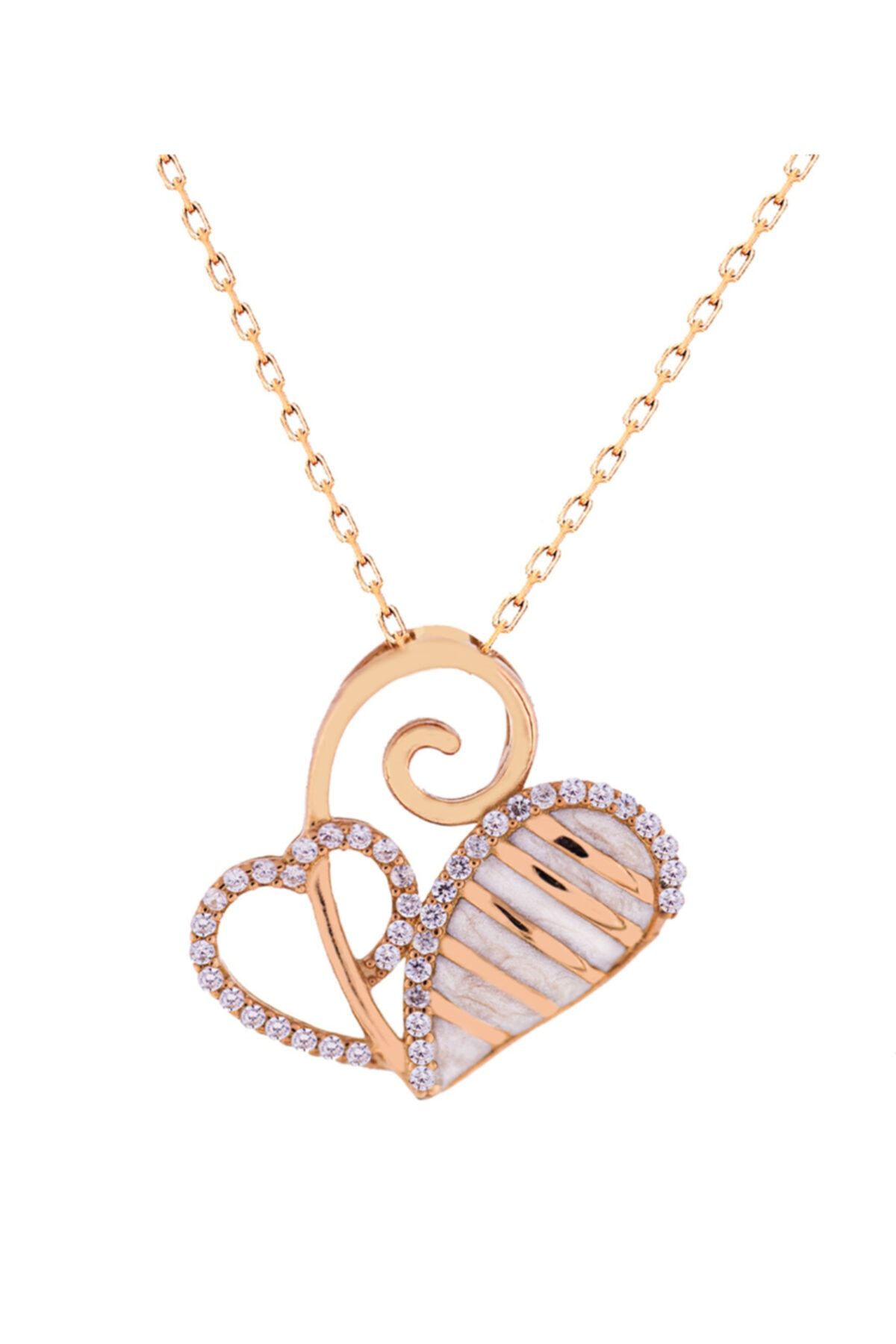 Alexander Atelier Kalp Tasarım Mineli Kolye 925 Silver Rose Kaplama