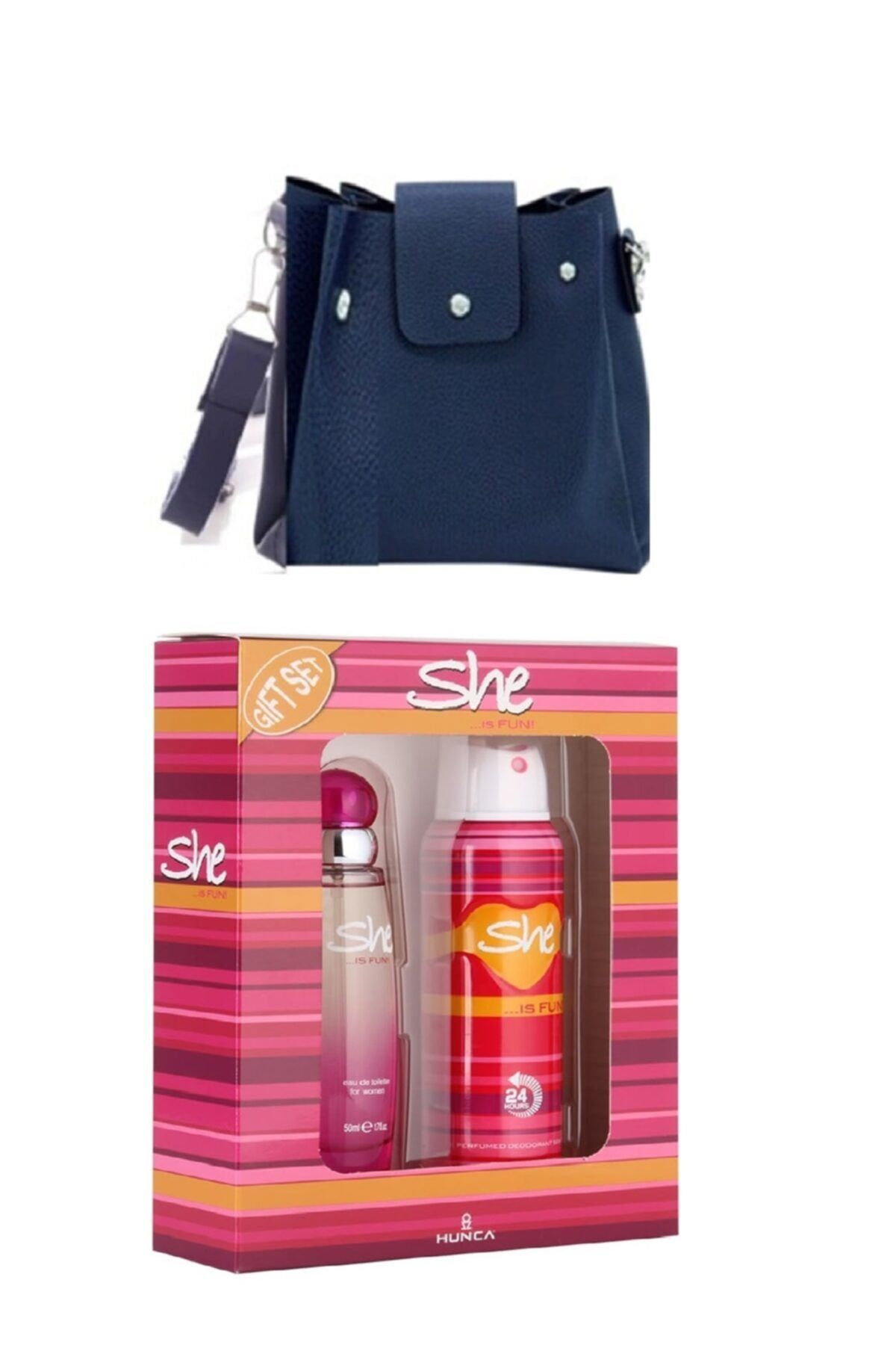 She Is Fun Edt Parfüm 50 Ml + Deodorant 150 Ml Set + Lacivert Çanta