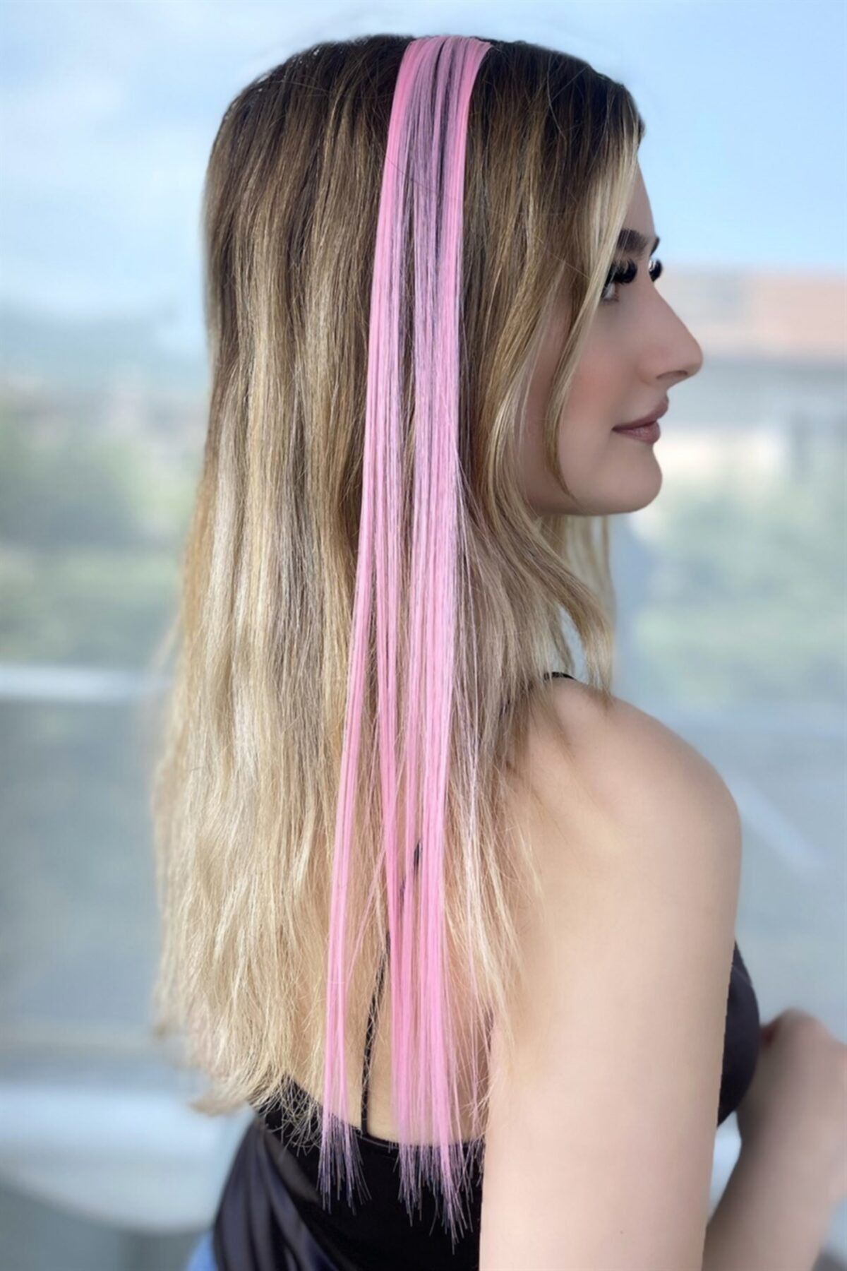 TAKIŞTIR Kadın Pembe Yan Çıt Çıt Postiş 50 cm