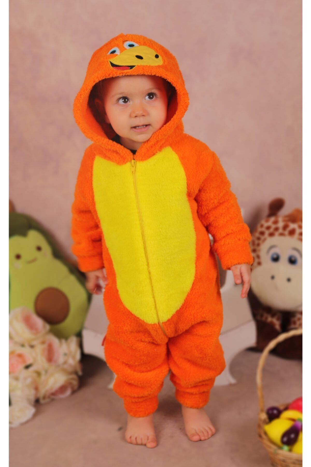 Bebesev Kışlık Bebek Tulumu Turuncu Dino Bebek Tulumu