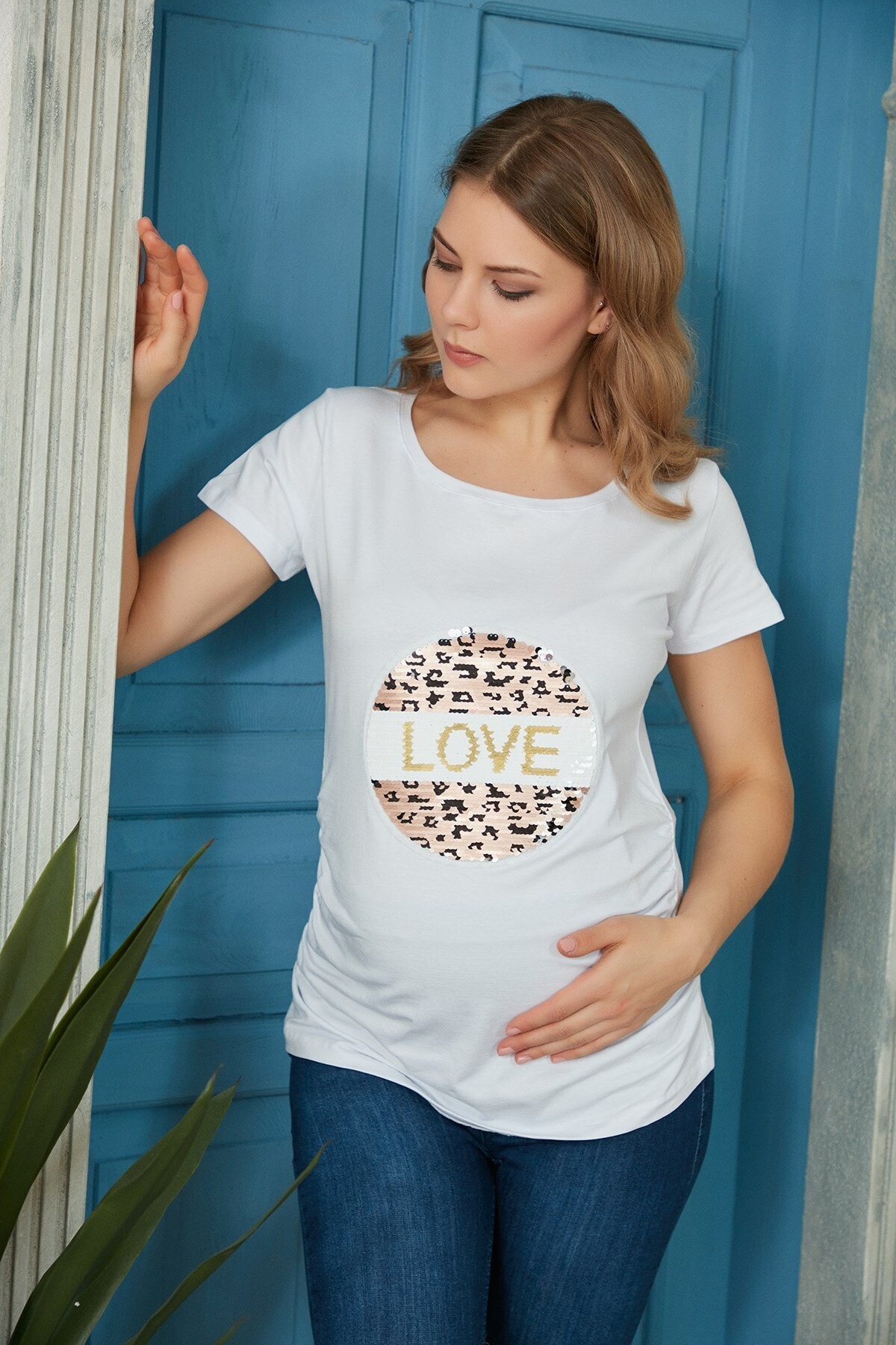 Görsin Hamile Kadın Hamile Beyaz Tişört