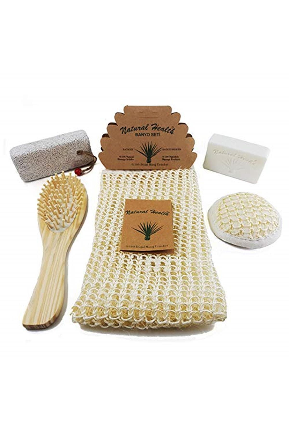 NATURAL HEALTH Sisal 5'li Banyo Ve Duş Seti Masaj Ve Yüz Doğal Sabun Ponza Taşı
