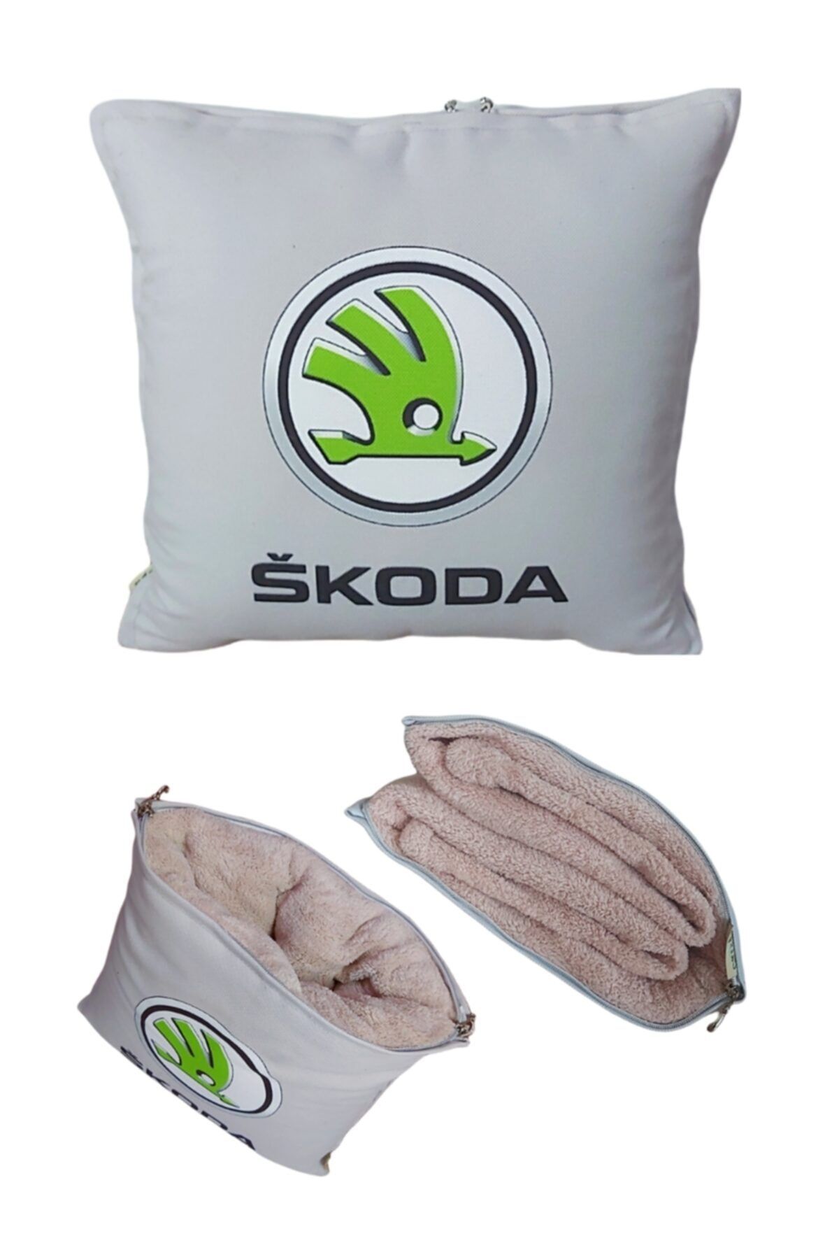 Caisya Butik Skoda Baskılı Opsiyonel Battaniyeli Yastık