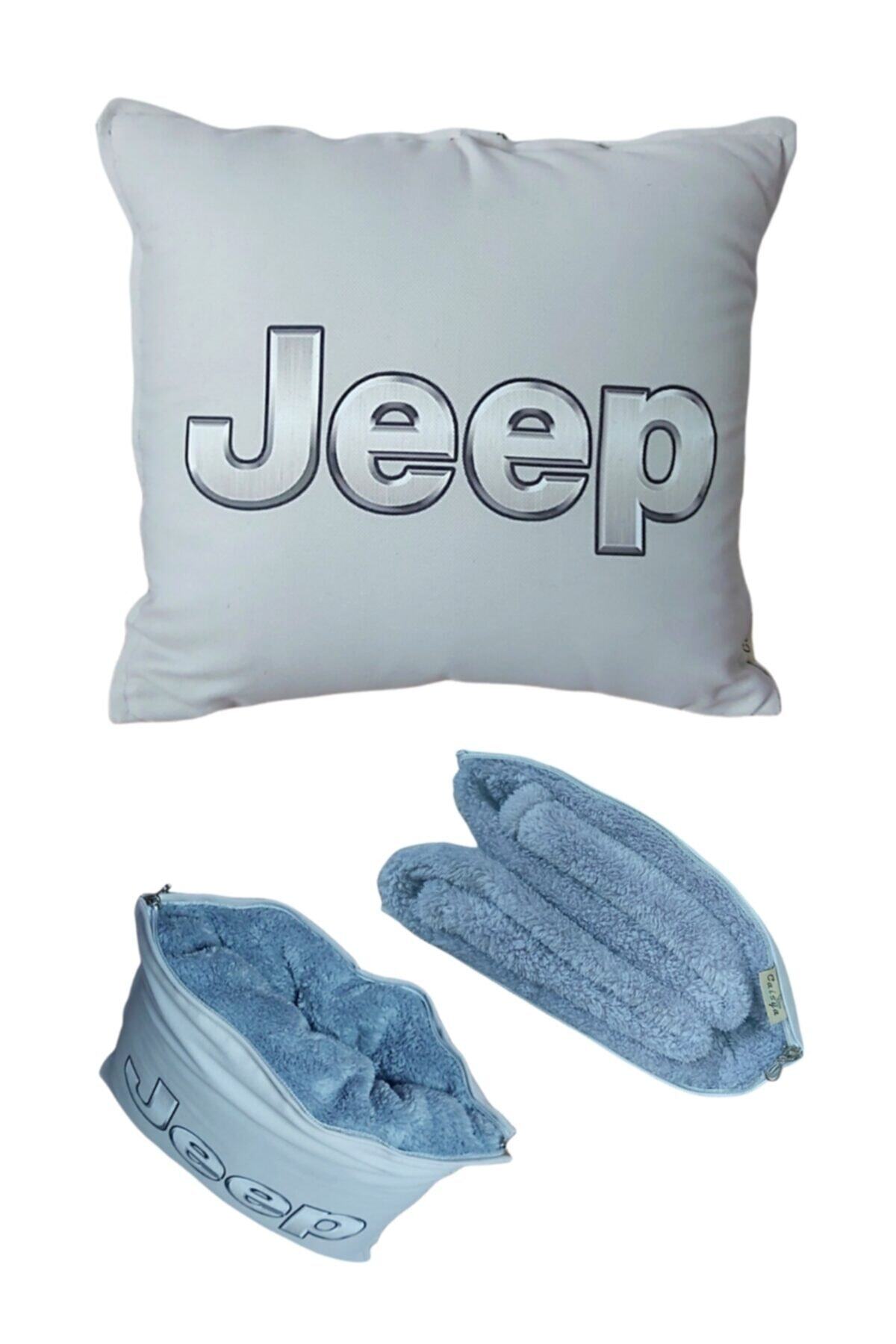 Caisya Butik Jeep Uyumlu  Baskılı Opsiyonel Battaniyeli Yastık